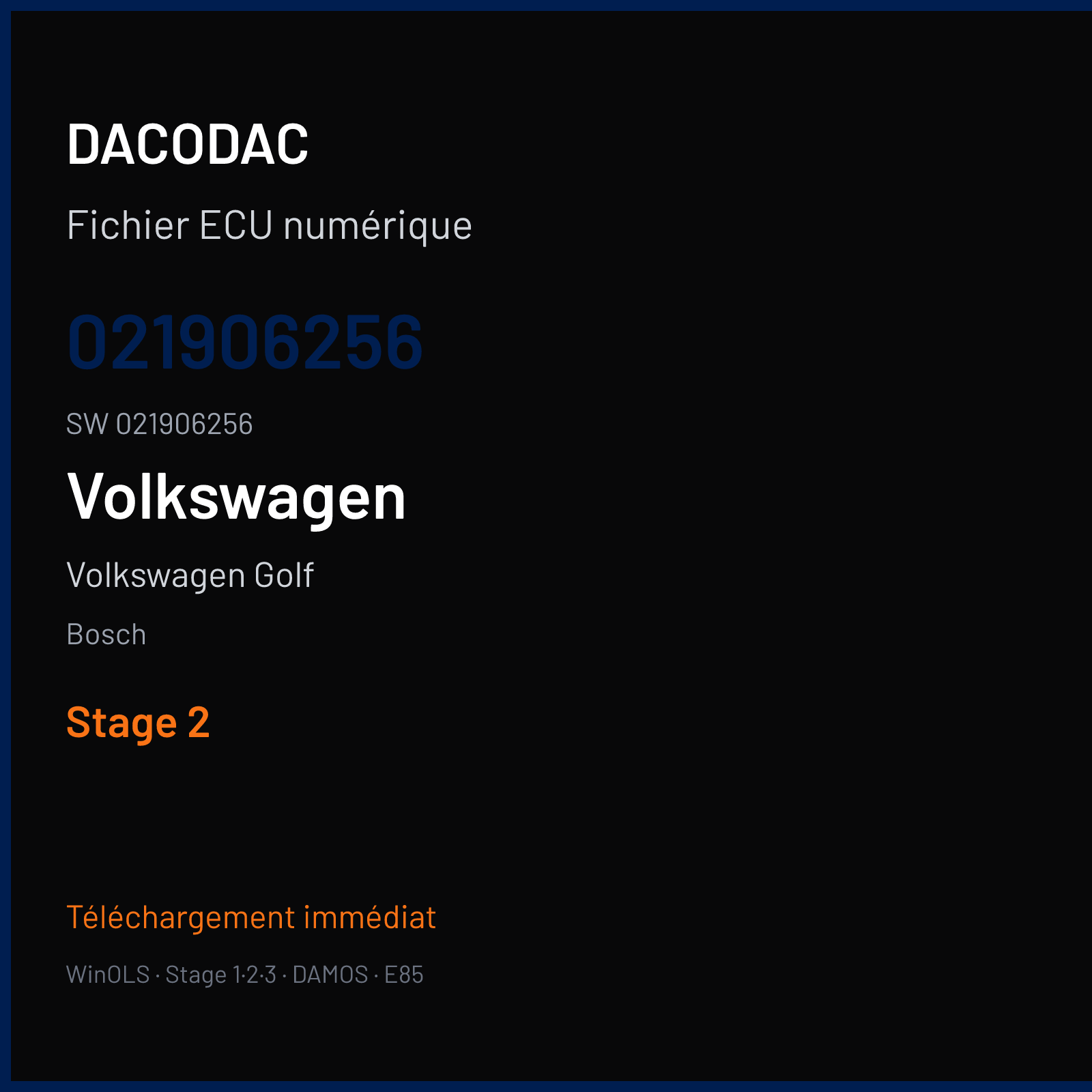 Volkswagen Golf 174 ch — Bosch — 021906256 · 021906256 · 355938 — Stage 2