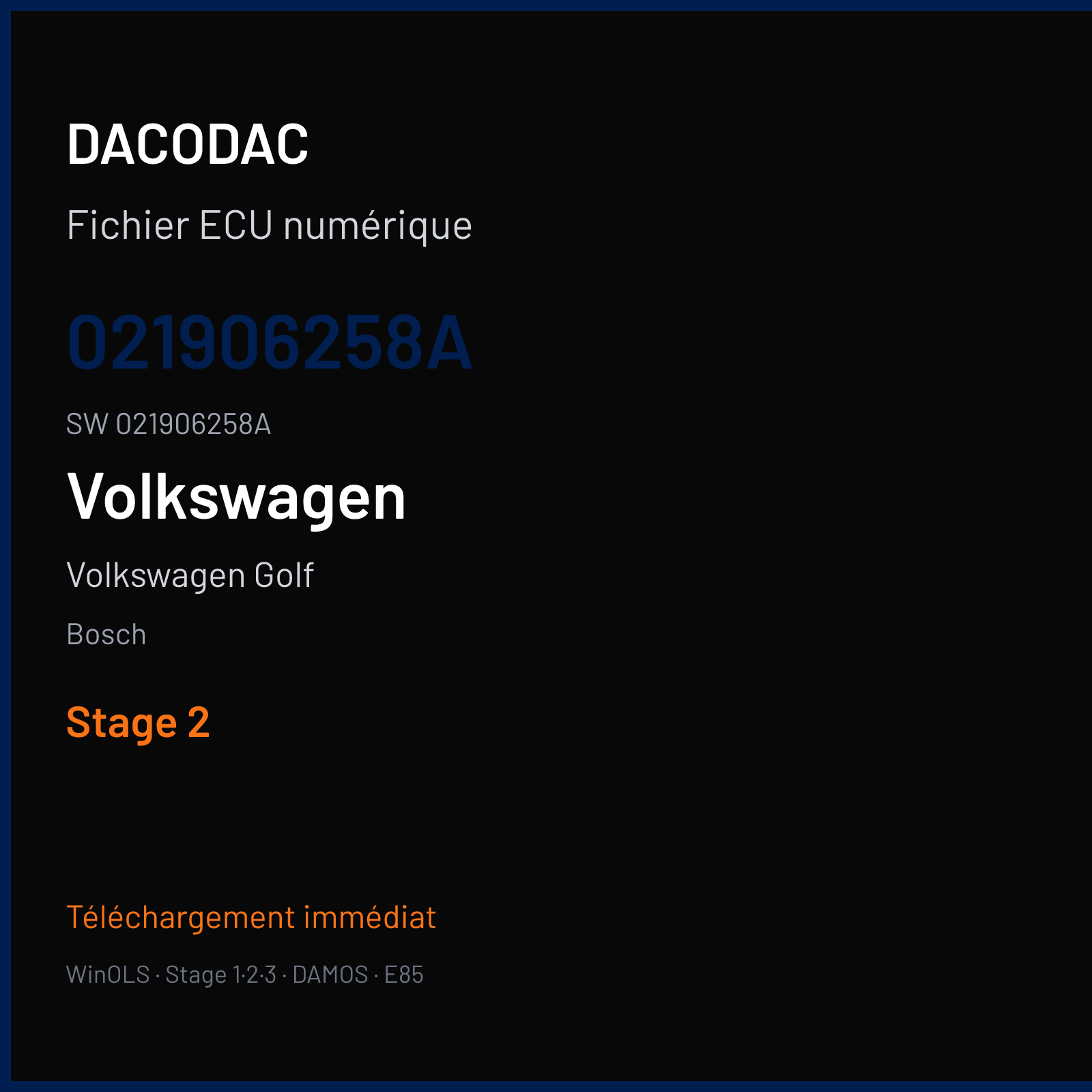Volkswagen Golf 174 ch — Bosch — 021906258A · 021906258A · 357205 — Stage 2
