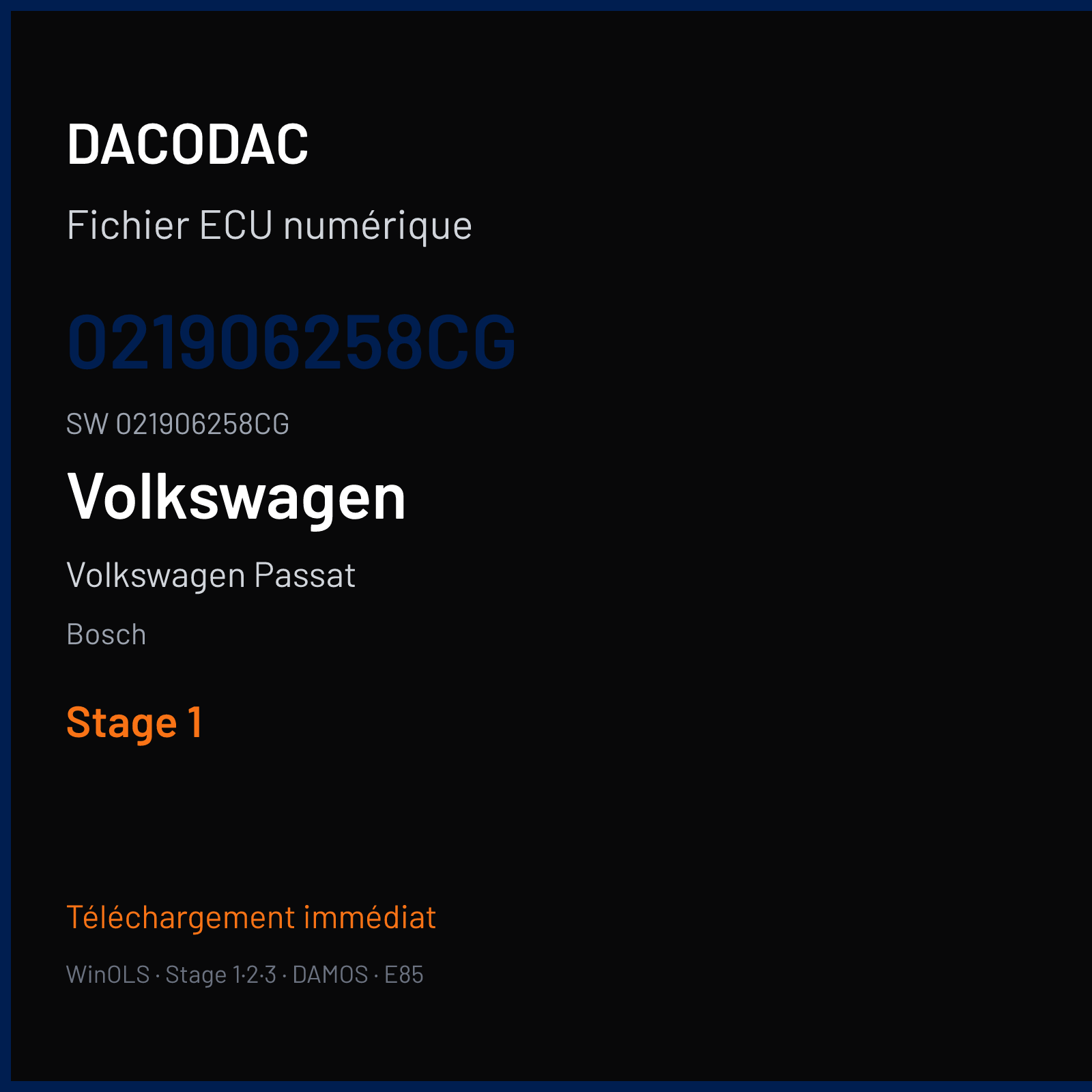 Volkswagen Passat 174 ch — Bosch — 021906258CG · 021906258CG · 358111 — Stage 1