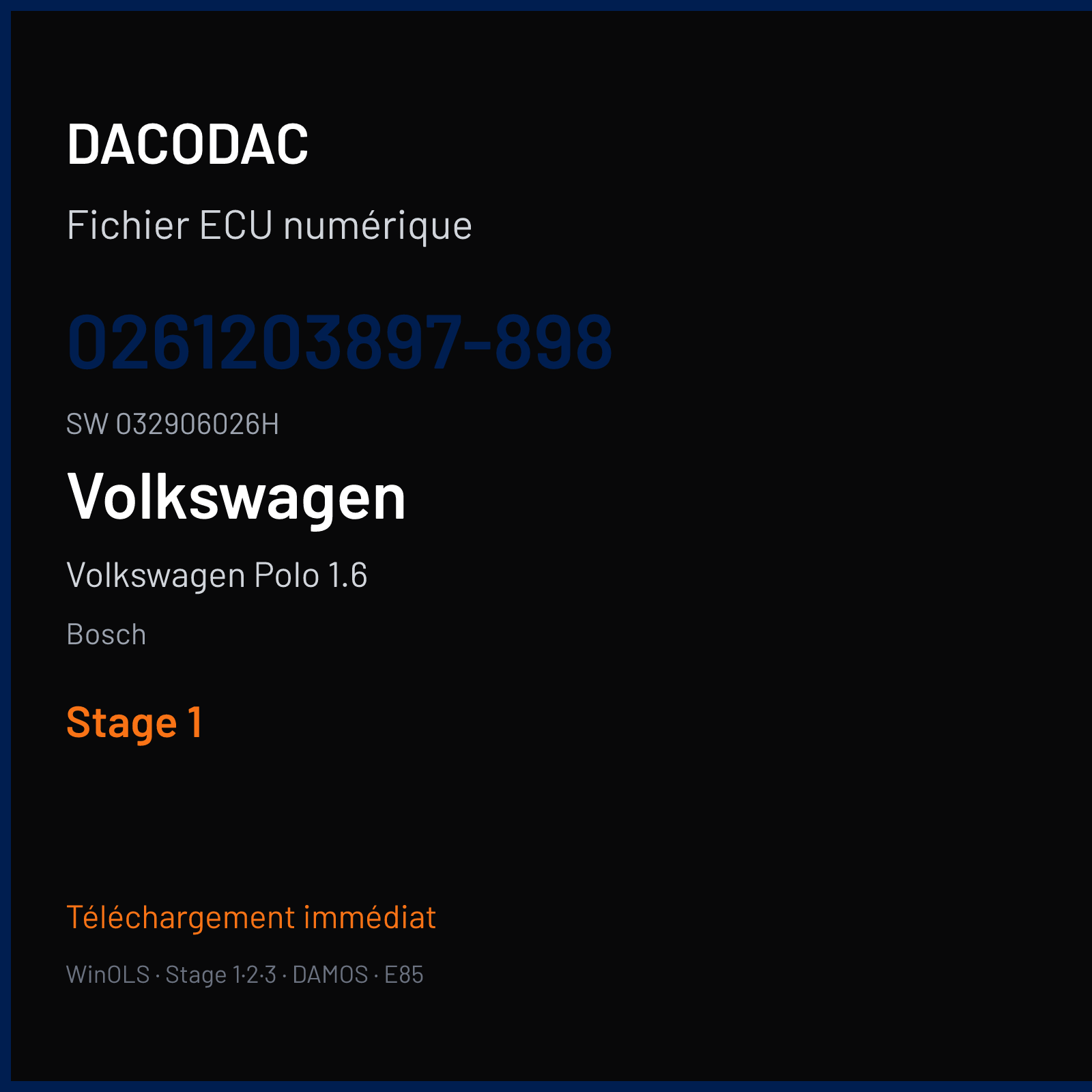 Volkswagen Polo 1.6 75 ch (1995) — Bosch — 0261203897-898 · 032906026H · 358921 — Stage 1