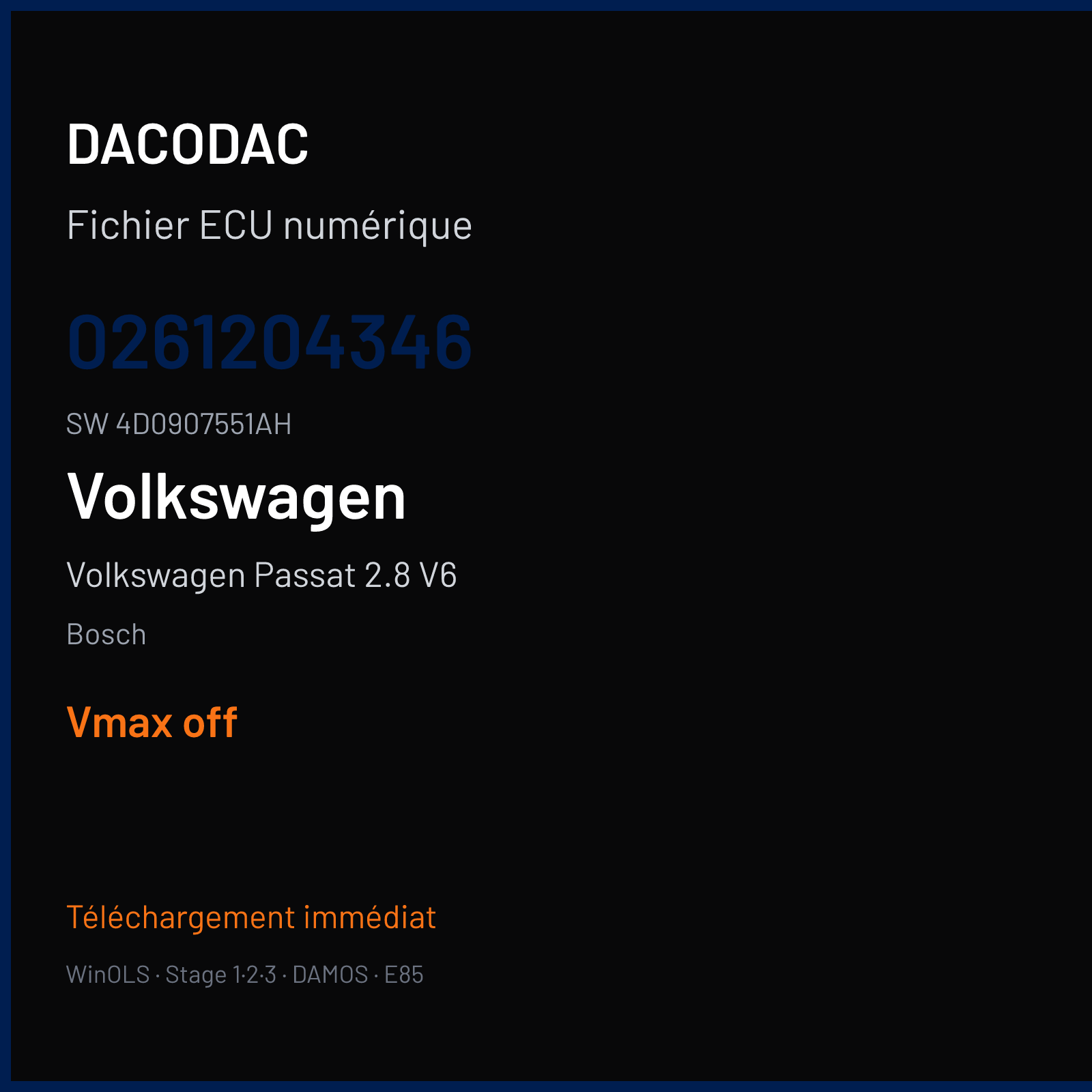Volkswagen Passat 2.8 V6 193 ch — Bosch — 0261204346 · 4D0907551AH · 358107 — VMAX off