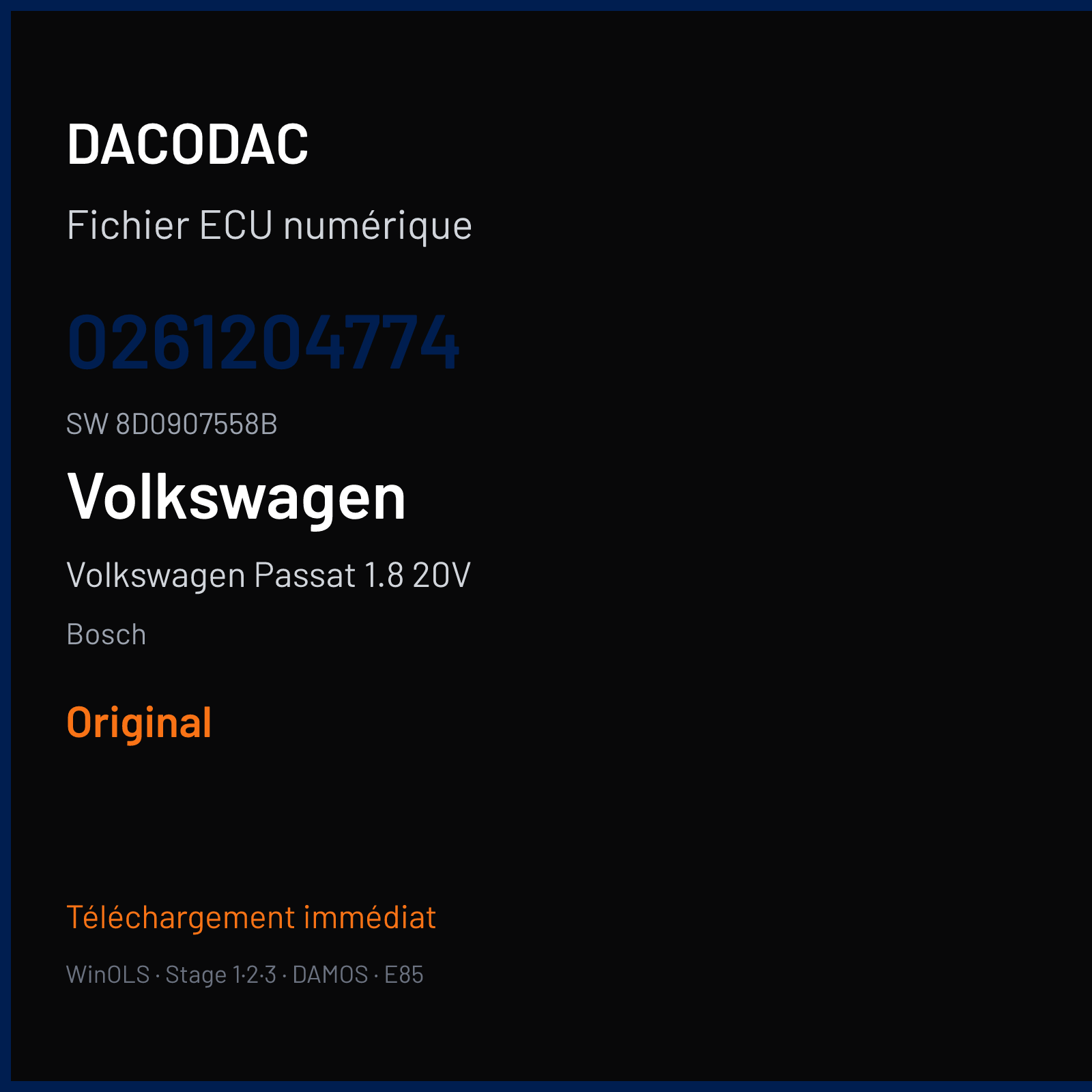 Volkswagen Passat 1.8 20V 125 ch (1997) — Bosch — 0261204774 · 8D0907558B · 357973 — Original