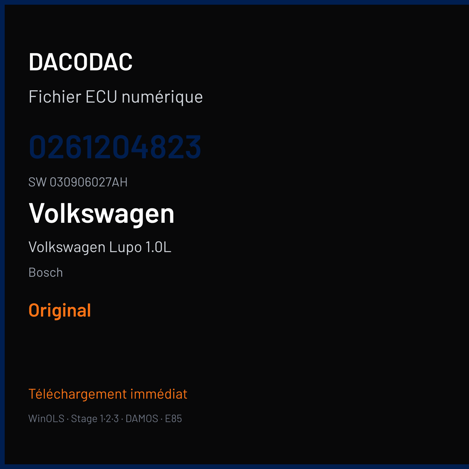 Volkswagen Lupo 1.0L 50 ch — Bosch — 0261204823 · 030906027AH · 357498 Undefined — Original