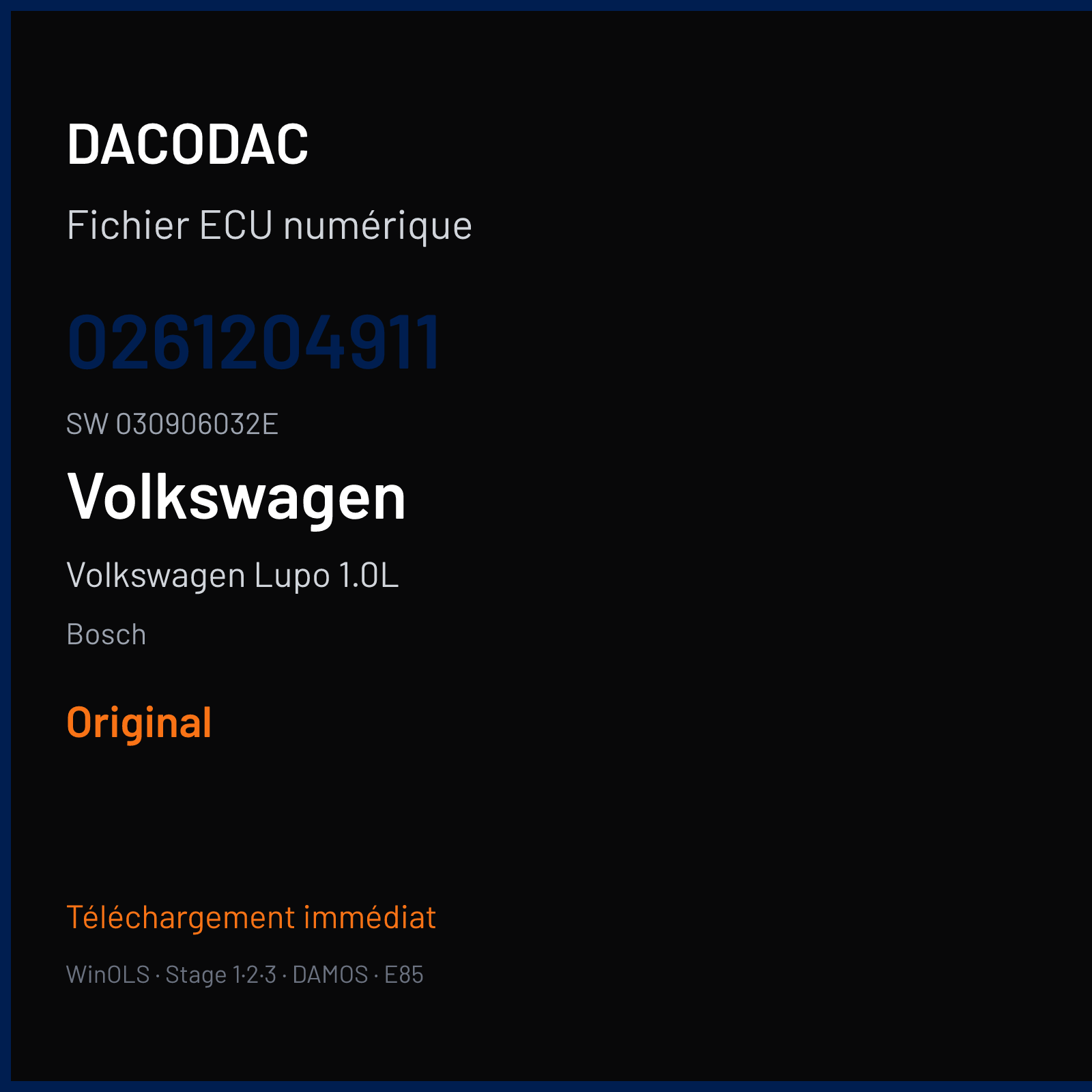 Volkswagen Lupo 1.0L 50 ch — Bosch — 0261204911 · 030906032E · 352148 Undefined — Original