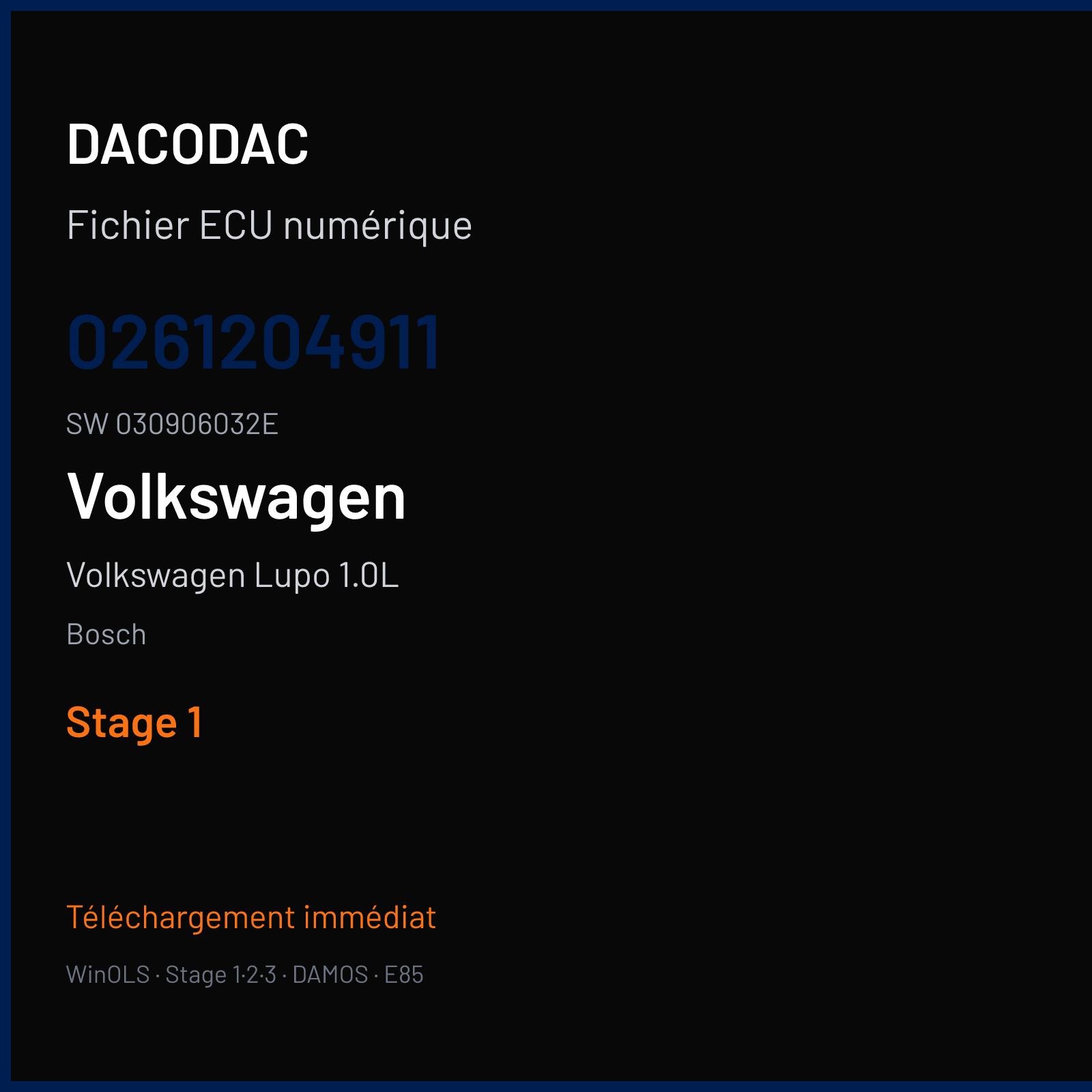 Volkswagen Lupo 1.0L 50 ch — Bosch — 0261204911 · 030906032E · 352148 Undefined — Stage 1