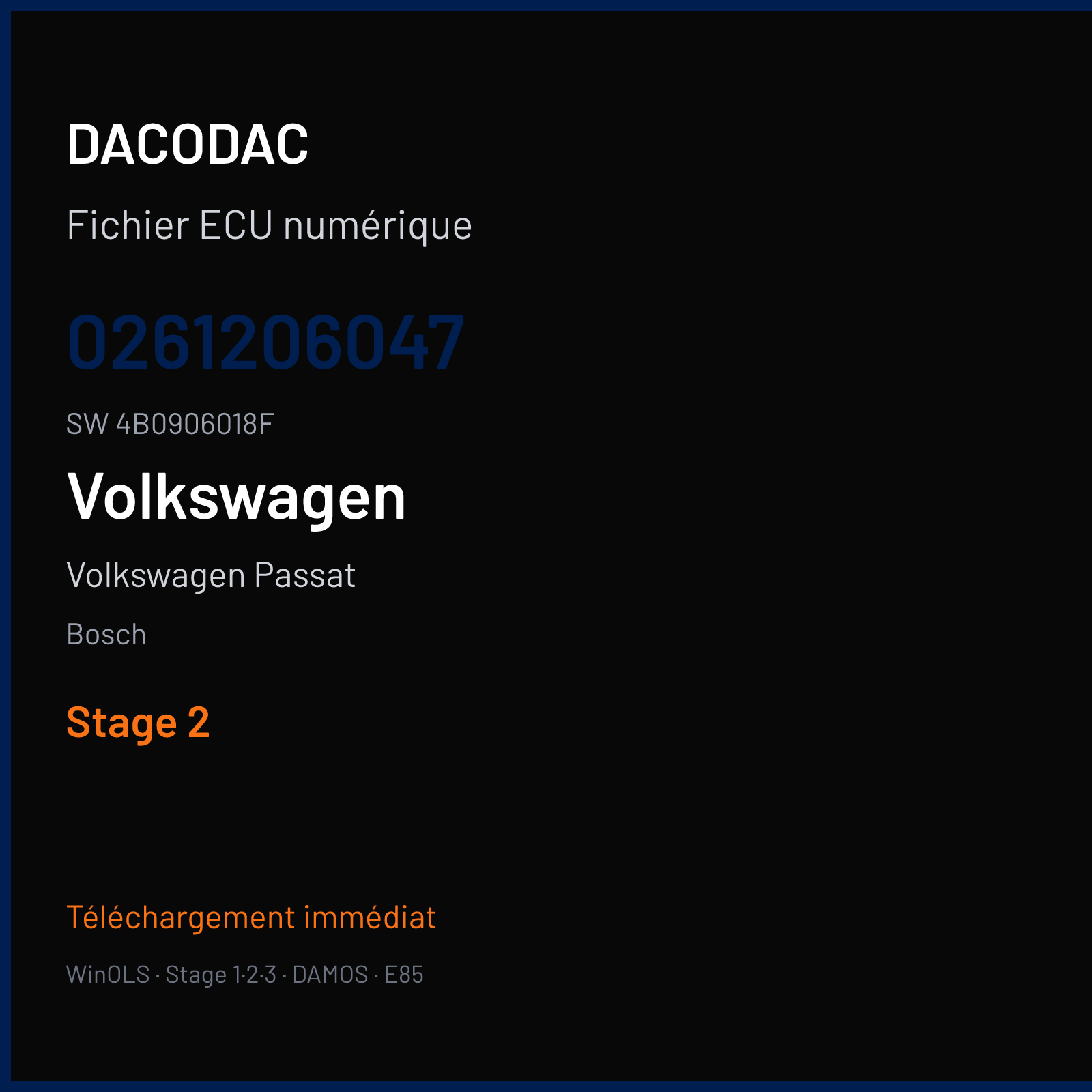 Volkswagen Passat 150 ch — Bosch — 0261206047 · 4B0906018F · 350299 Undefined — Stage 2