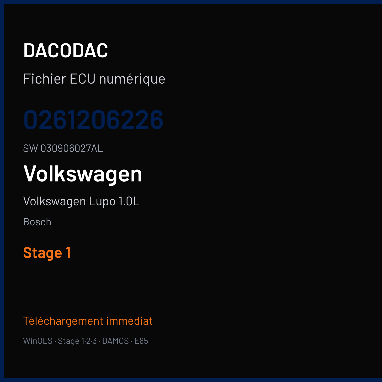 Volkswagen Lupo 1.0L 50 ch — Bosch — 0261206226 · 030906027AL · 350098 Undefined — Stage 1