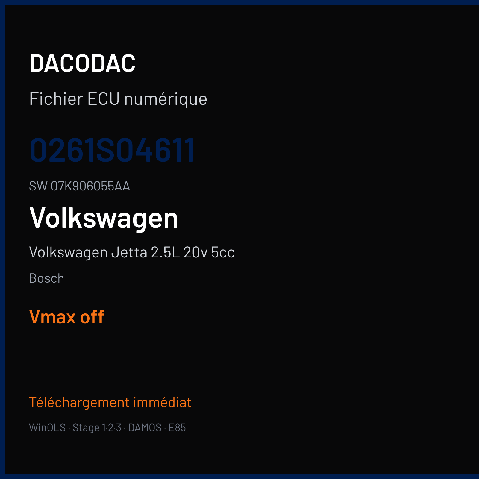 Volkswagen Jetta 2.5L 20v 5cc 172 ch (2010) — Bosch — 0261S04611 · 07K906055AA · 008638 — VMAX off