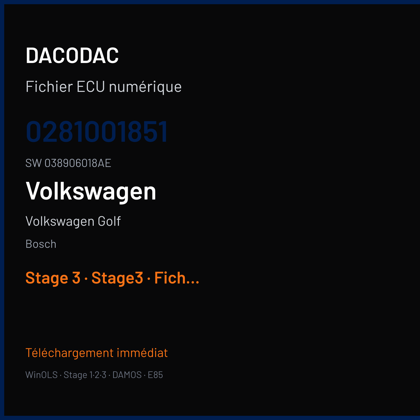 Volkswagen Golf 4 1.9 TDI — Bosch — 0281001851 · 038906018AE — Stage 3