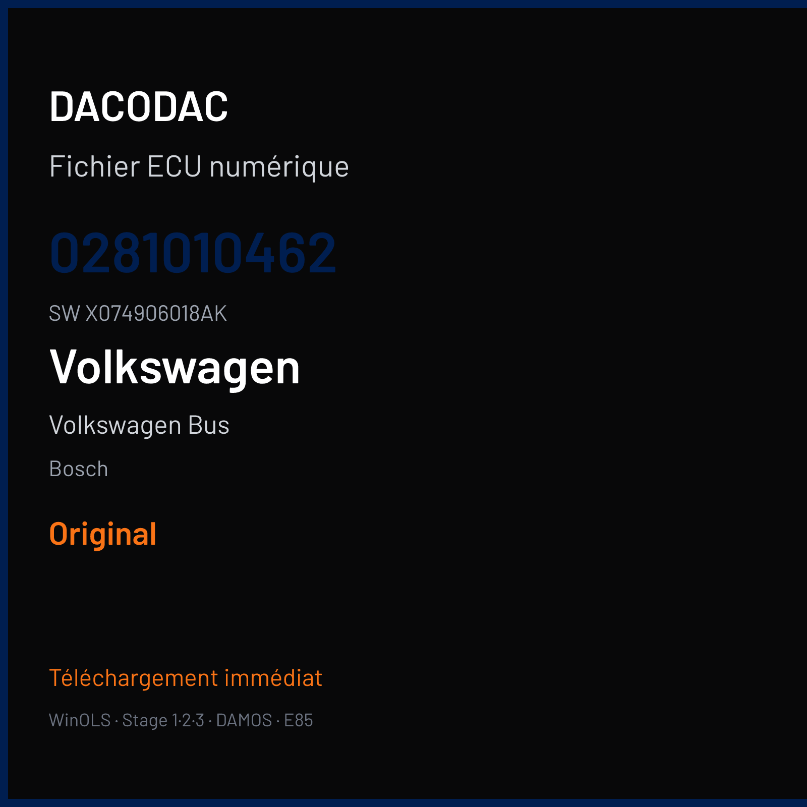 Volkswagen Bus 88 ch (2004) — Bosch — 0281010462 · X074906018AK · 360076 — Original
