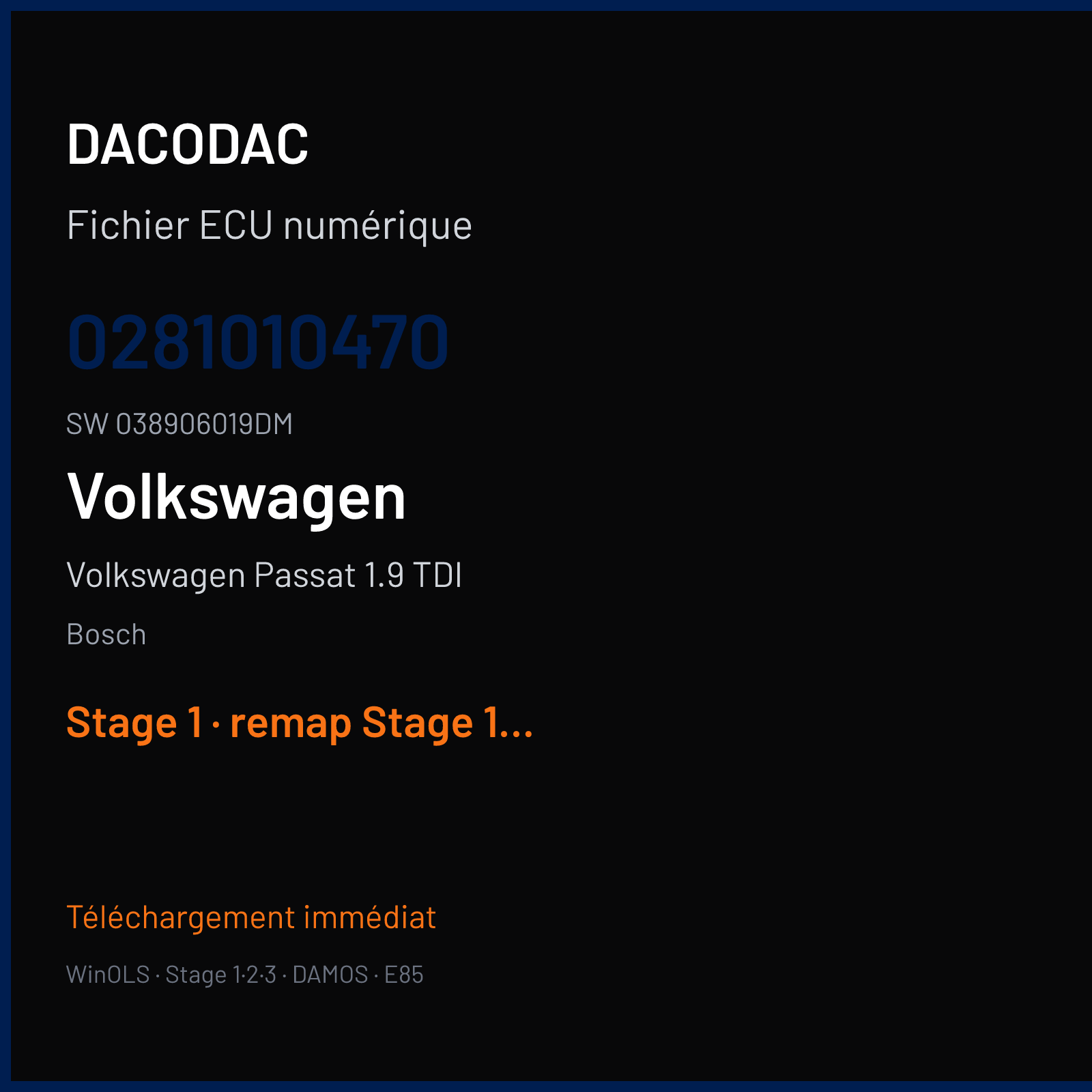 Volkswagen Passat 1.9 TDI 115 ch — Bosch — 0281010470 · 038906019DM · 354455 — Stage 1