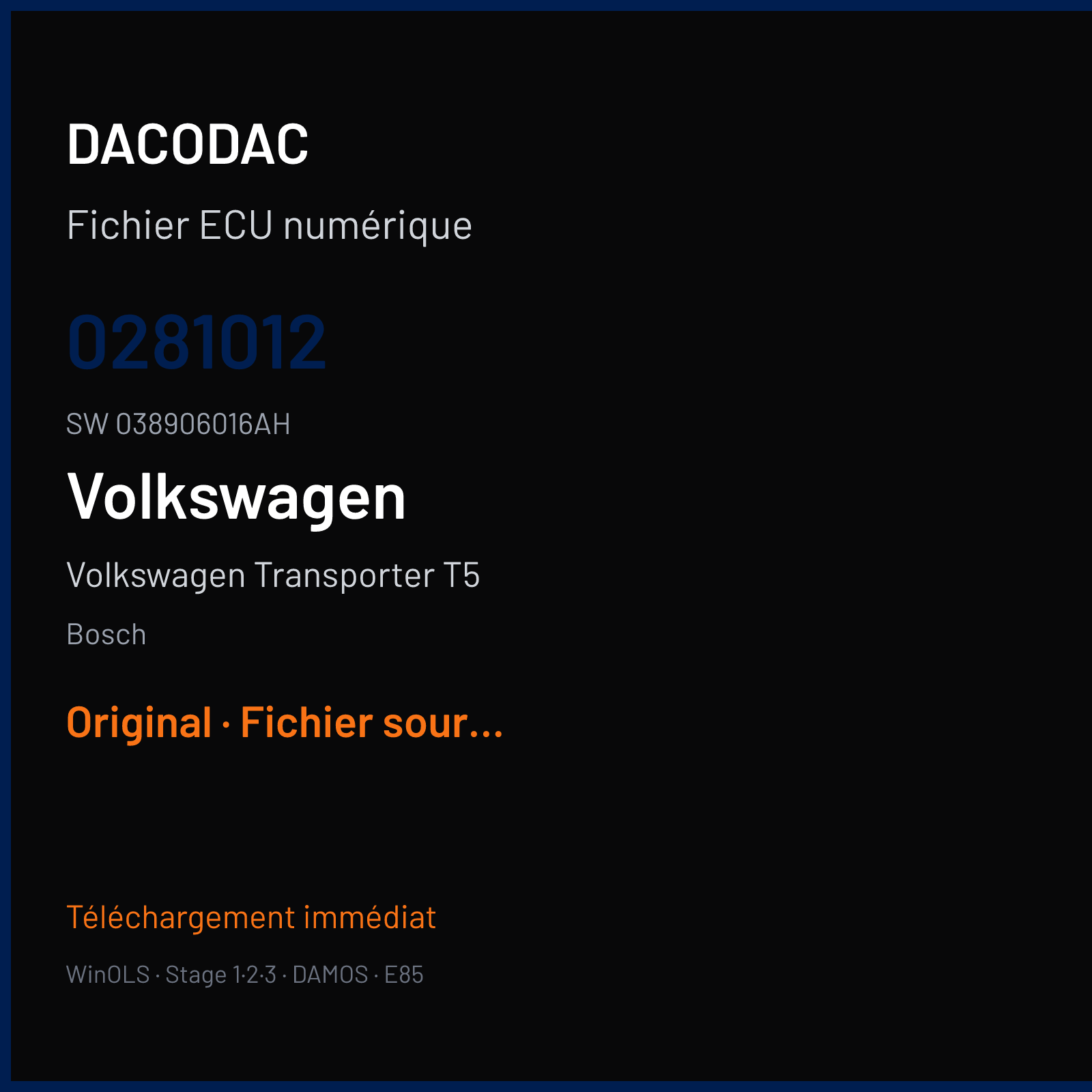 Volkswagen Transporter T5 (2007) — Bosch — 0281012 · 038906016AH — Original