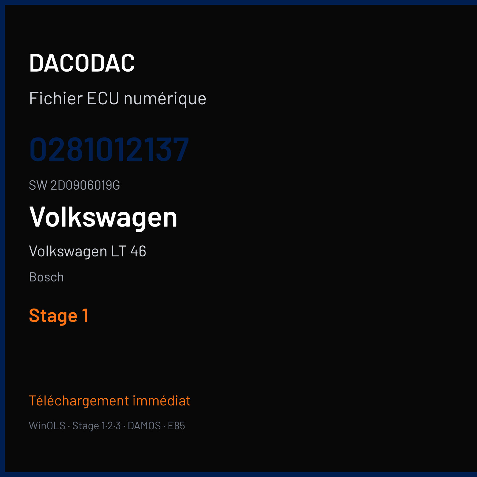 Volkswagen LT 46 158 ch (2002) — Bosch — 0281012137 · 2D0906019G · 371967 — Stage 1