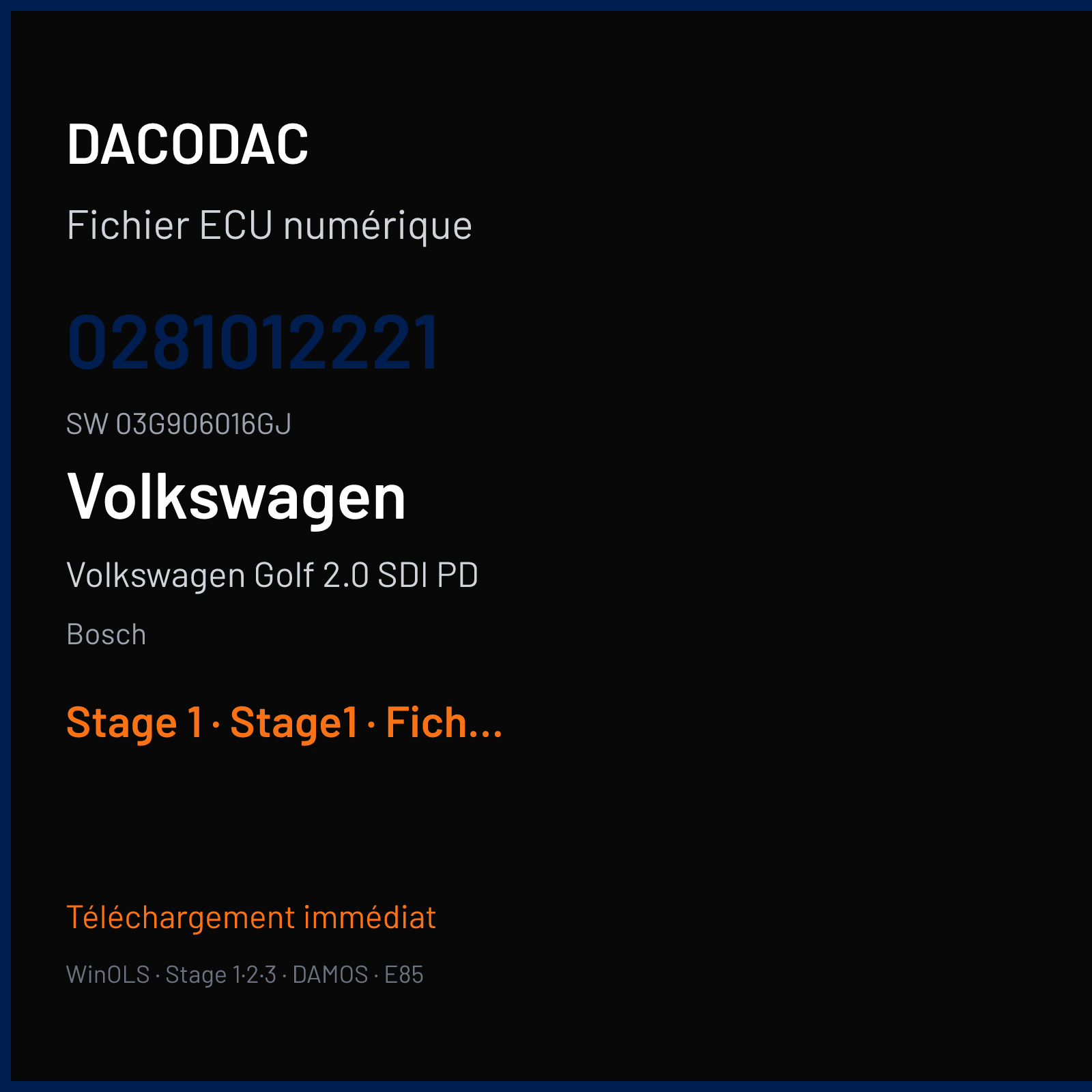 Volkswagen Golf 2.0 SDI PD (2006) — Bosch — 0281012221 · 03G906016GJ — Stage 1