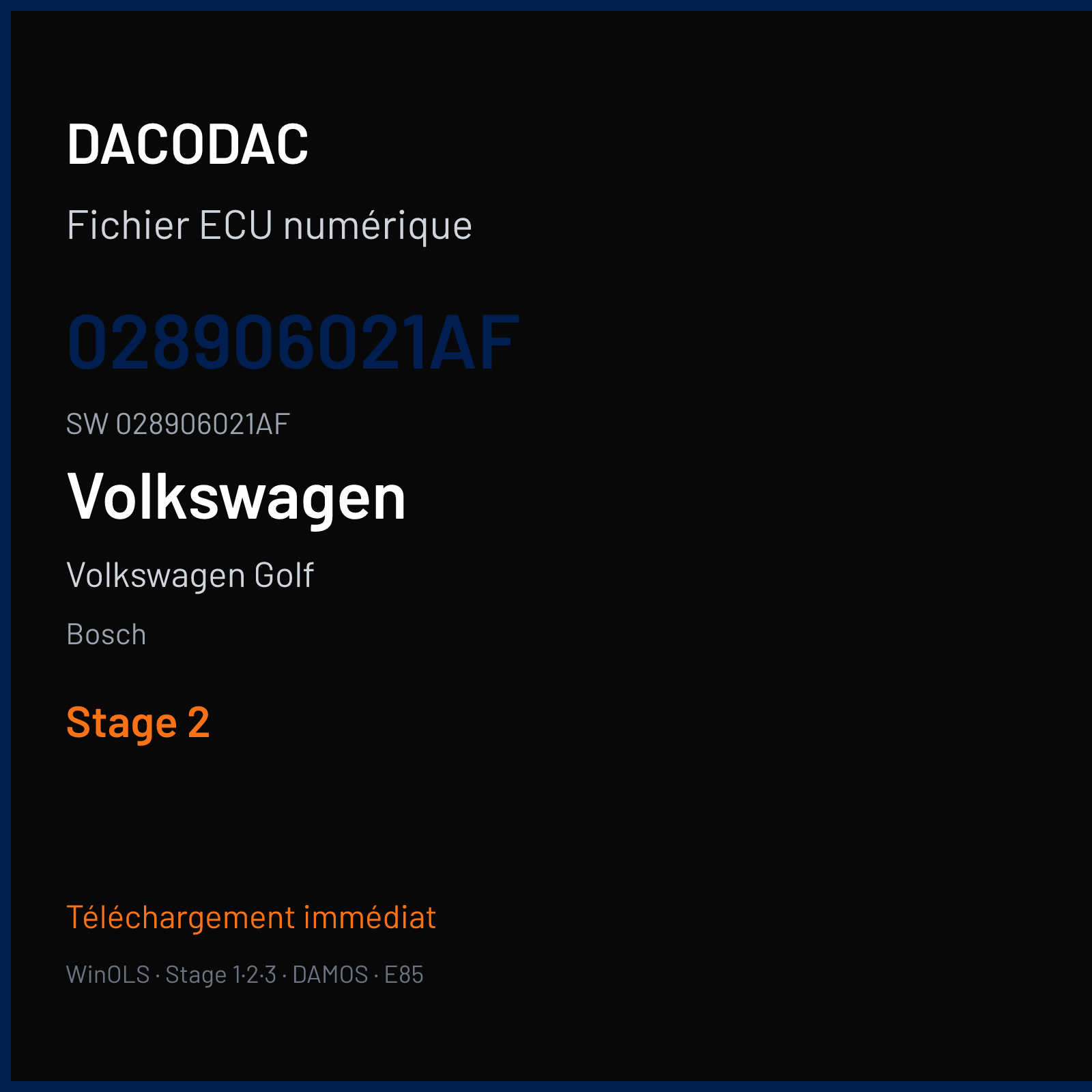 Volkswagen Golf 90 ch — Bosch — 028906021AF · 028906021AF · 355548 — Stage 2