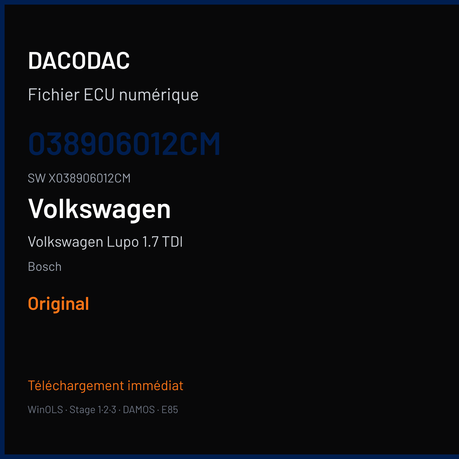 Volkswagen Lupo 1.7 TDI 60 ch (1999) — Bosch — 038906012CM · X038906012CM · 354651 — Original