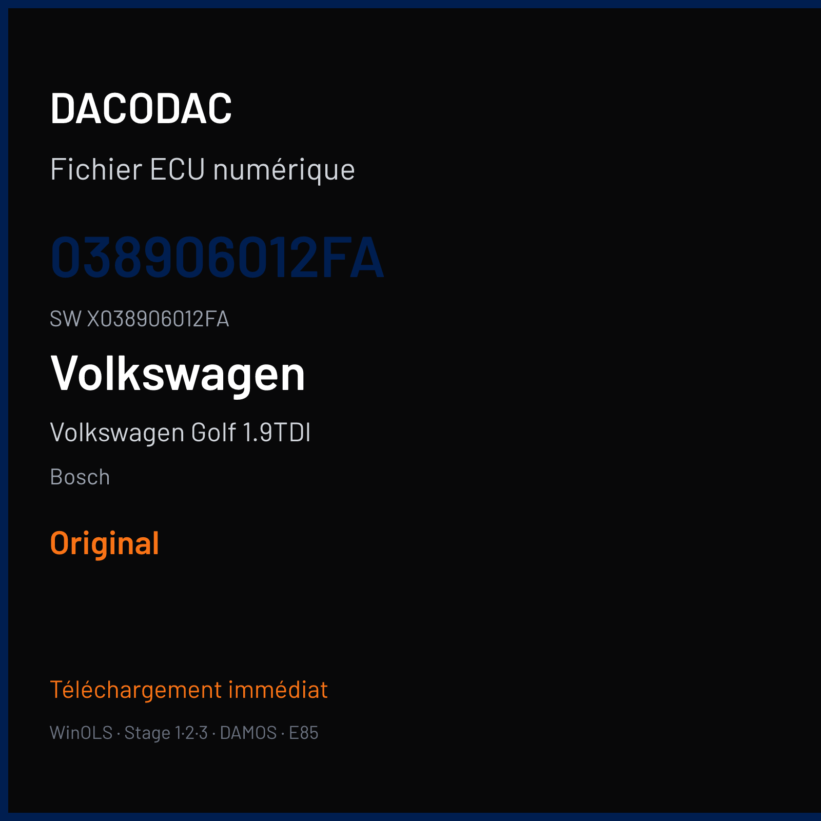 Volkswagen Golf 1.9TDI 90 ch — Bosch — 038906012FA · X038906012FA · 360773 — Original