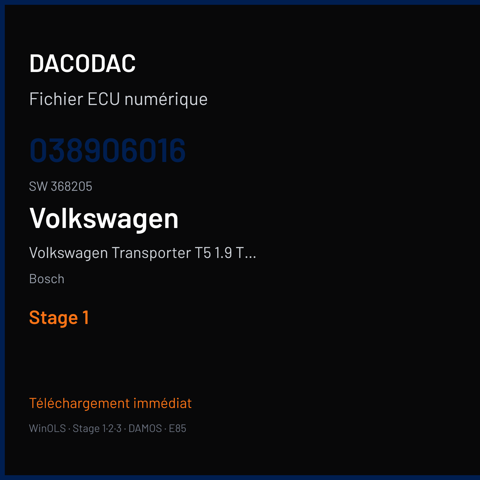 Volkswagen Transporter T5 1.9 TDI (2003) — Bosch — 038906016 · 368205 — Stage 1