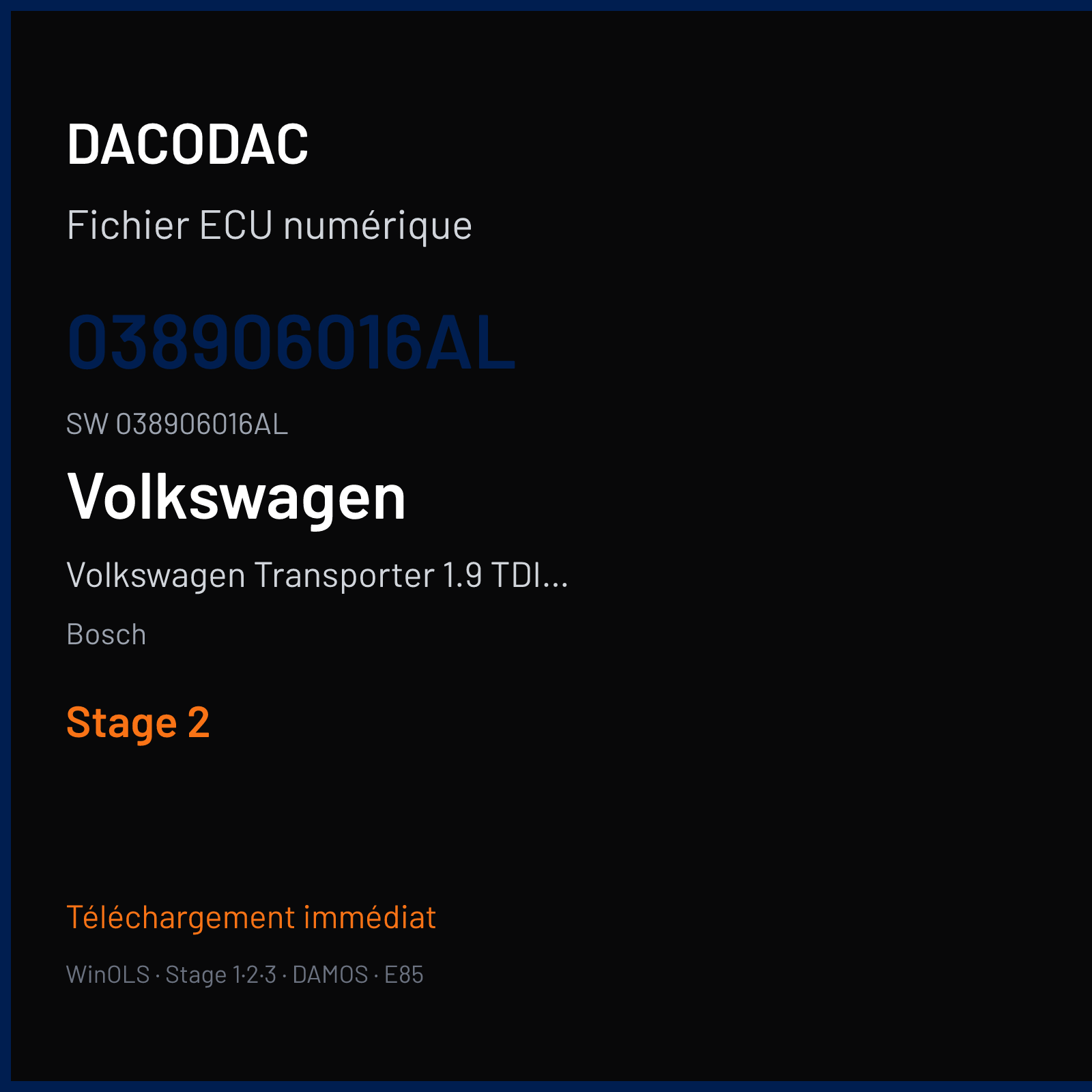 Volkswagen Transporter 1.9 TDI PD 102 ch — Bosch — 038906016AL · 038906016AL · 393510 — Stage 2