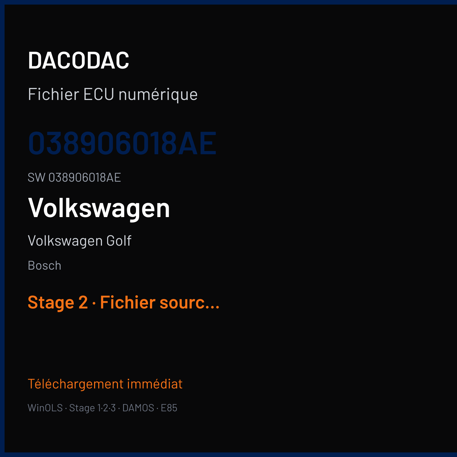 Volkswagen Golf 90 ch — Bosch — 038906018AE · 038906018AE — Stage 2