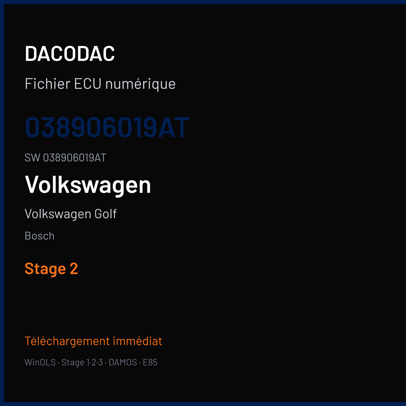 Volkswagen Golf 101 ch — Bosch — 038906019AT · 038906019AT · 363166 — Stage 2