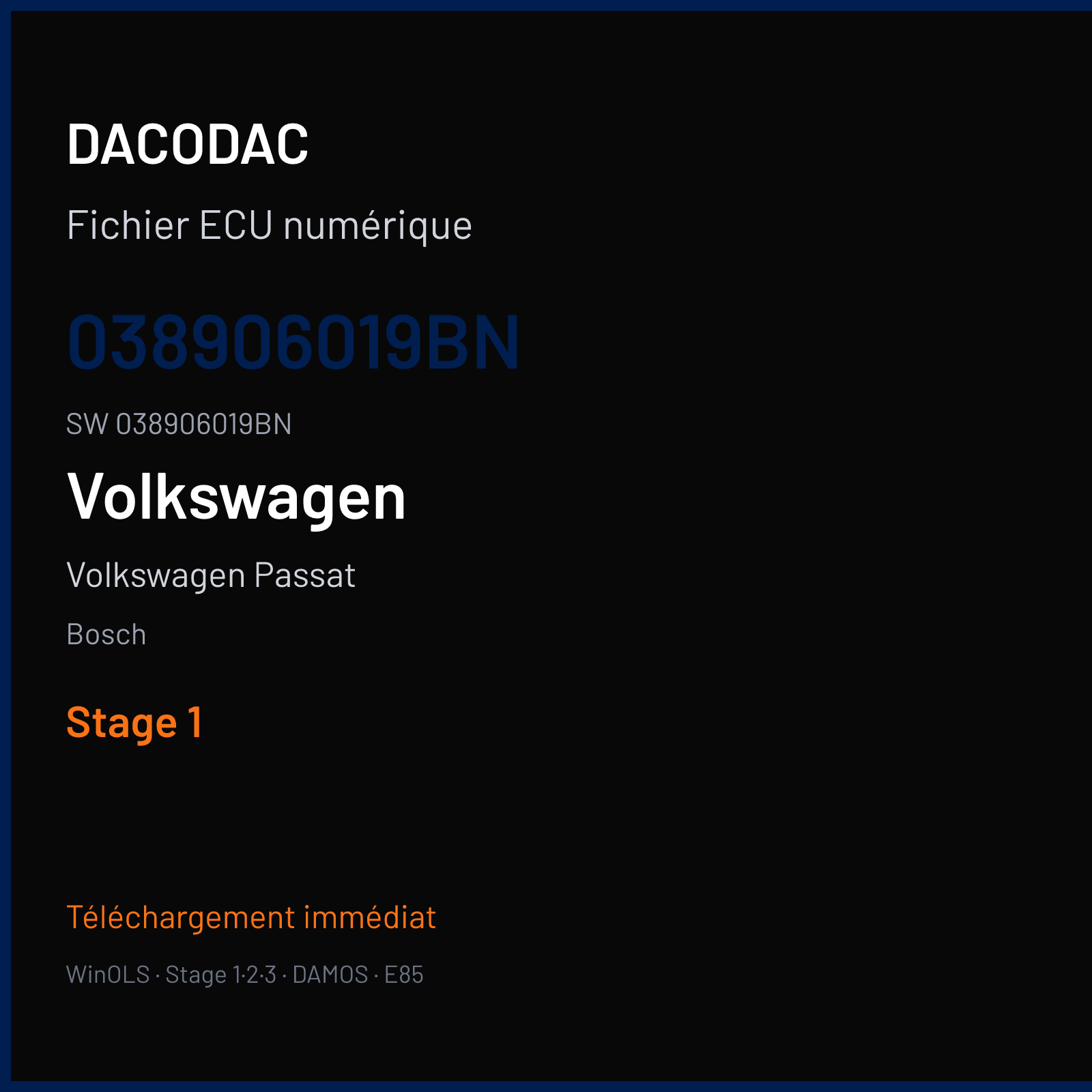 Volkswagen Passat 130 ch — Bosch — 038906019BN · 038906019BN · 360707 — Stage 1