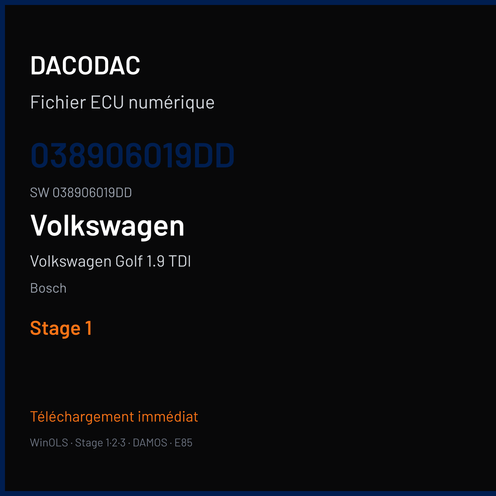 Volkswagen Golf 1.9 TDI 101 ch (2004) — Bosch — 038906019DD · 038906019DD · 363709 — Stage 1
