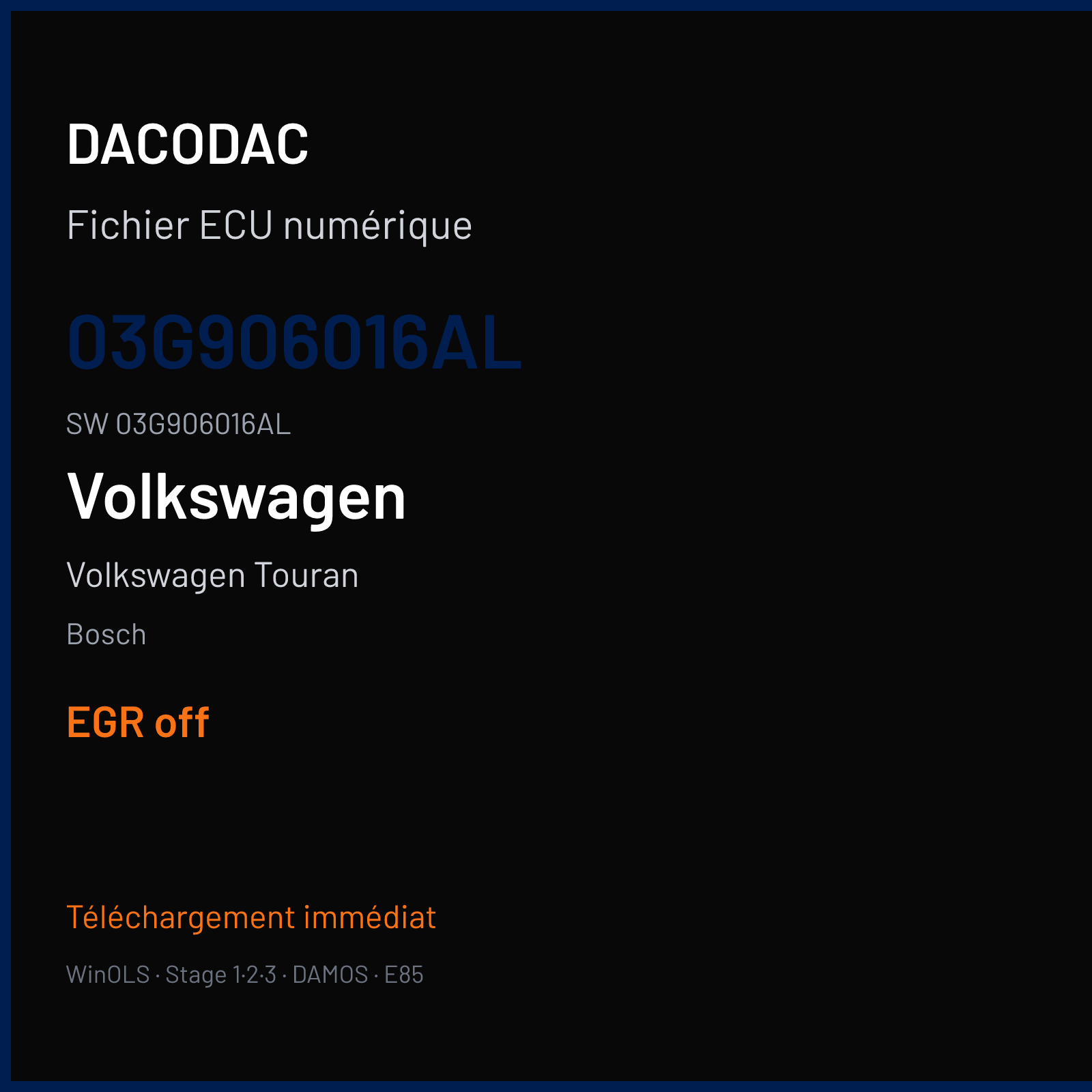Volkswagen Touran 136 ch — Bosch — 03G906016AL · 03G906016AL · 368223 — EGR off