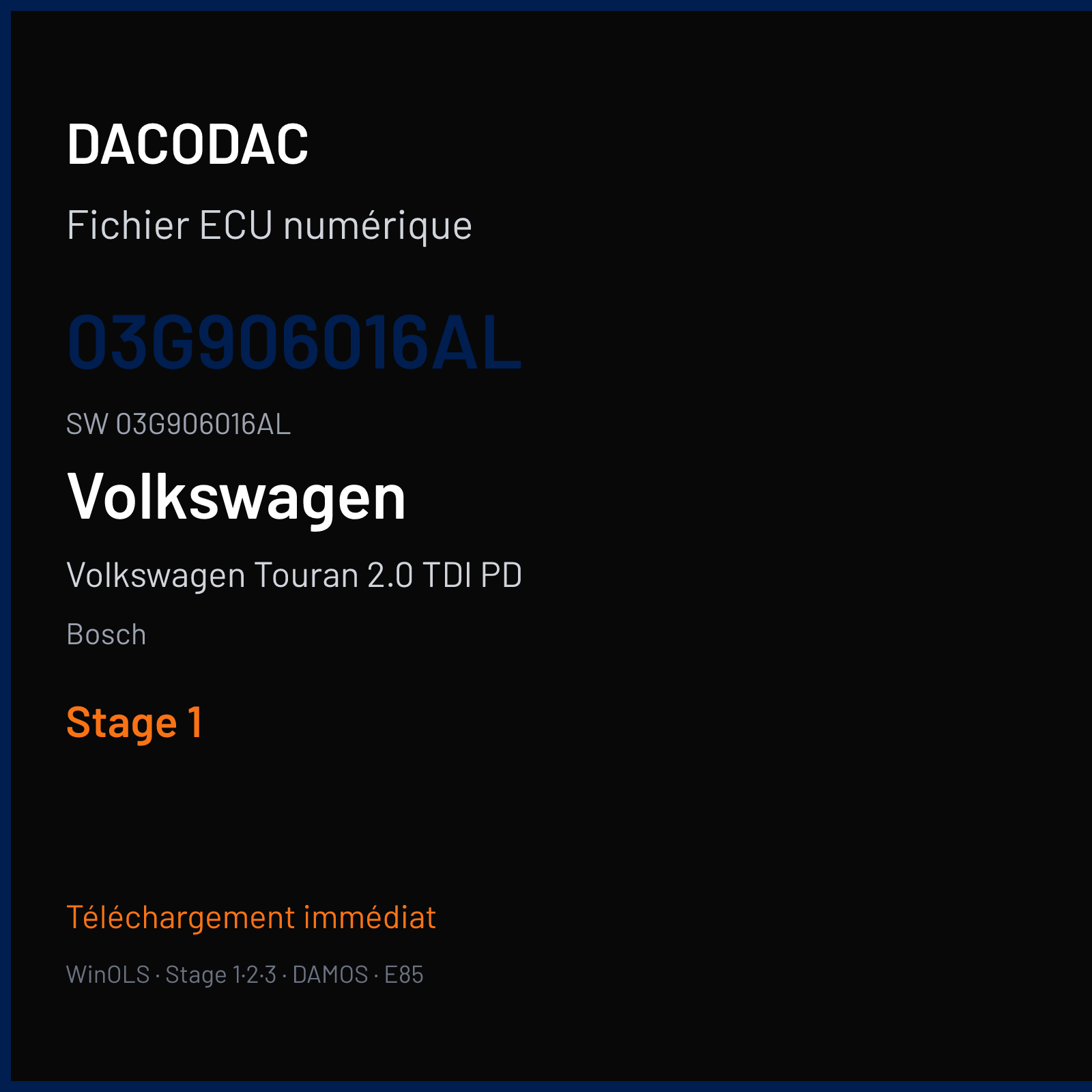 Volkswagen Touran 2.0 TDI PD 136 ch (2004) — Bosch — 03G906016AL · 03G906016AL · 368223 — Stage 1