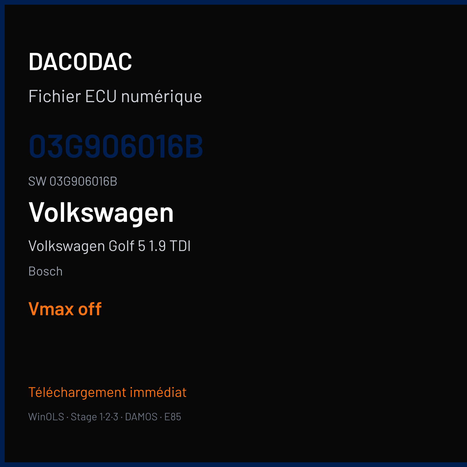 Volkswagen Golf 5 1.9 TDI 105 ch — Bosch — 03G906016B · 03G906016B · 369564 — VMAX off