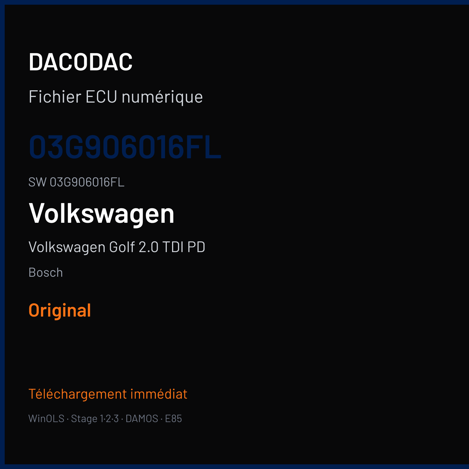Volkswagen Golf 2.0 TDI PD 136 ch (2005) — Bosch — 03G906016FL · 03G906016FL · 371095 — Original
