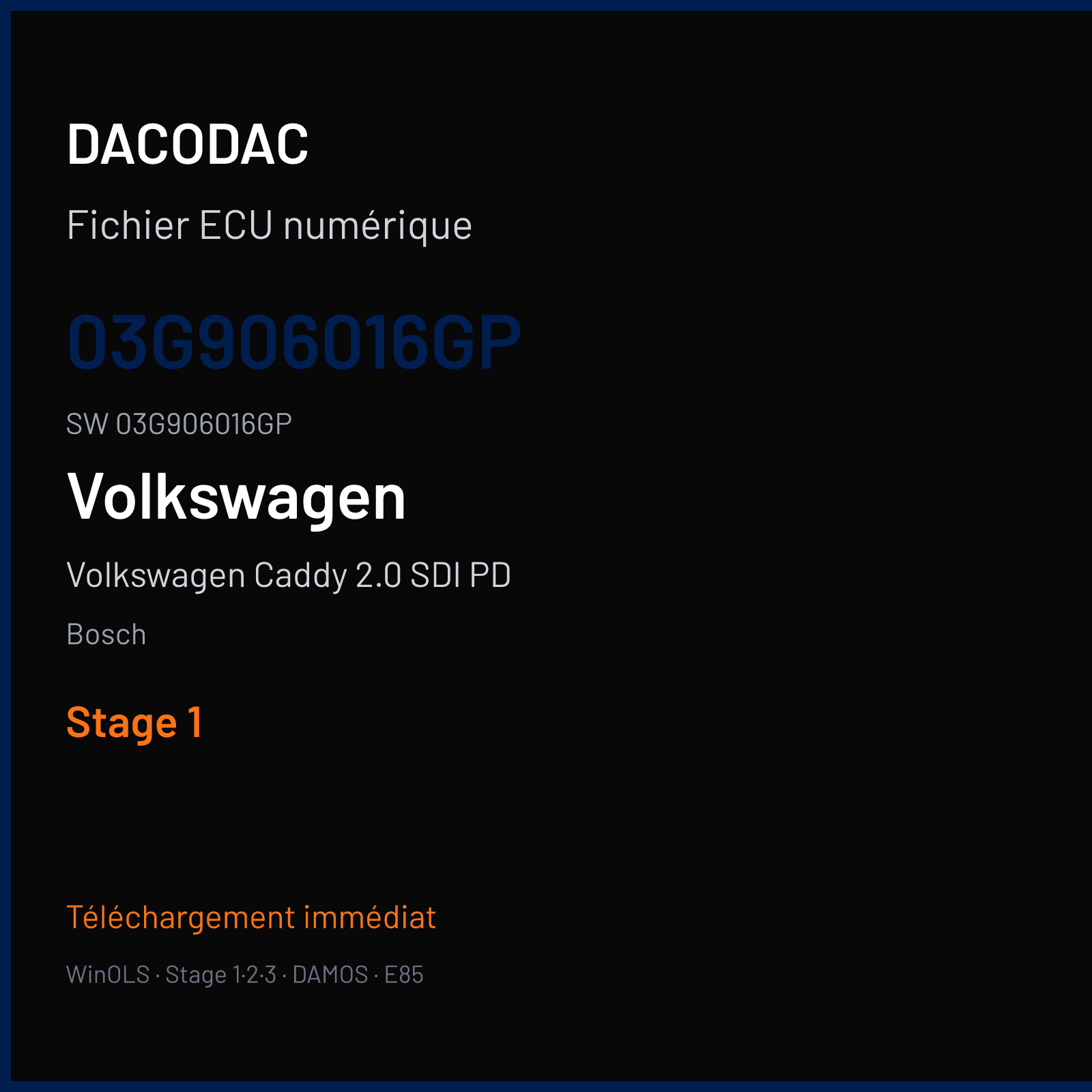 Volkswagen Caddy 2.0 SDI PD 69 ch (2005) — Bosch — 03G906016GP · 03G906016GP · 372600 — Stage 1