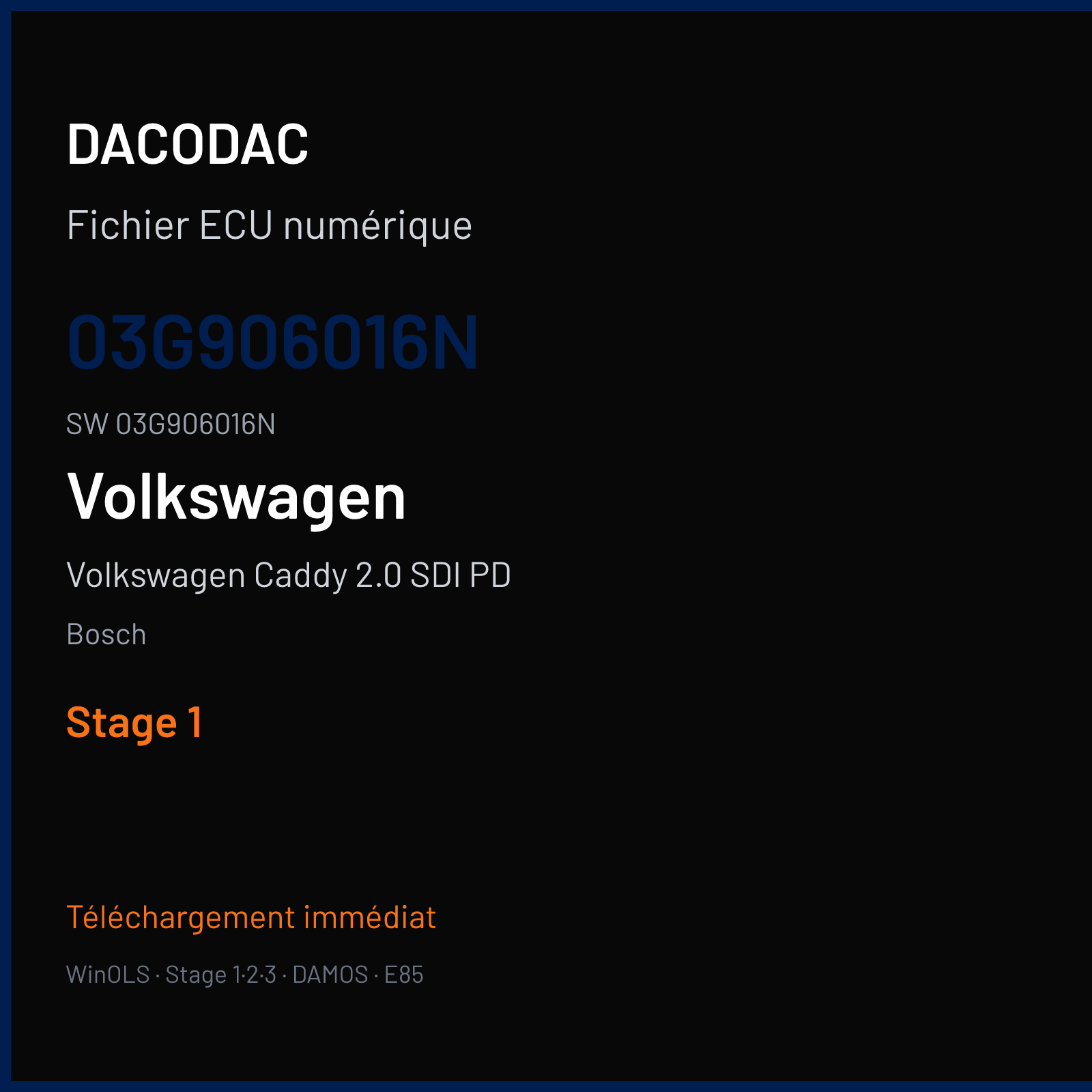 Volkswagen Caddy 2.0 SDI PD 69 ch (2005) — Bosch — 03G906016N · 03G906016N · 369948 — Stage 1