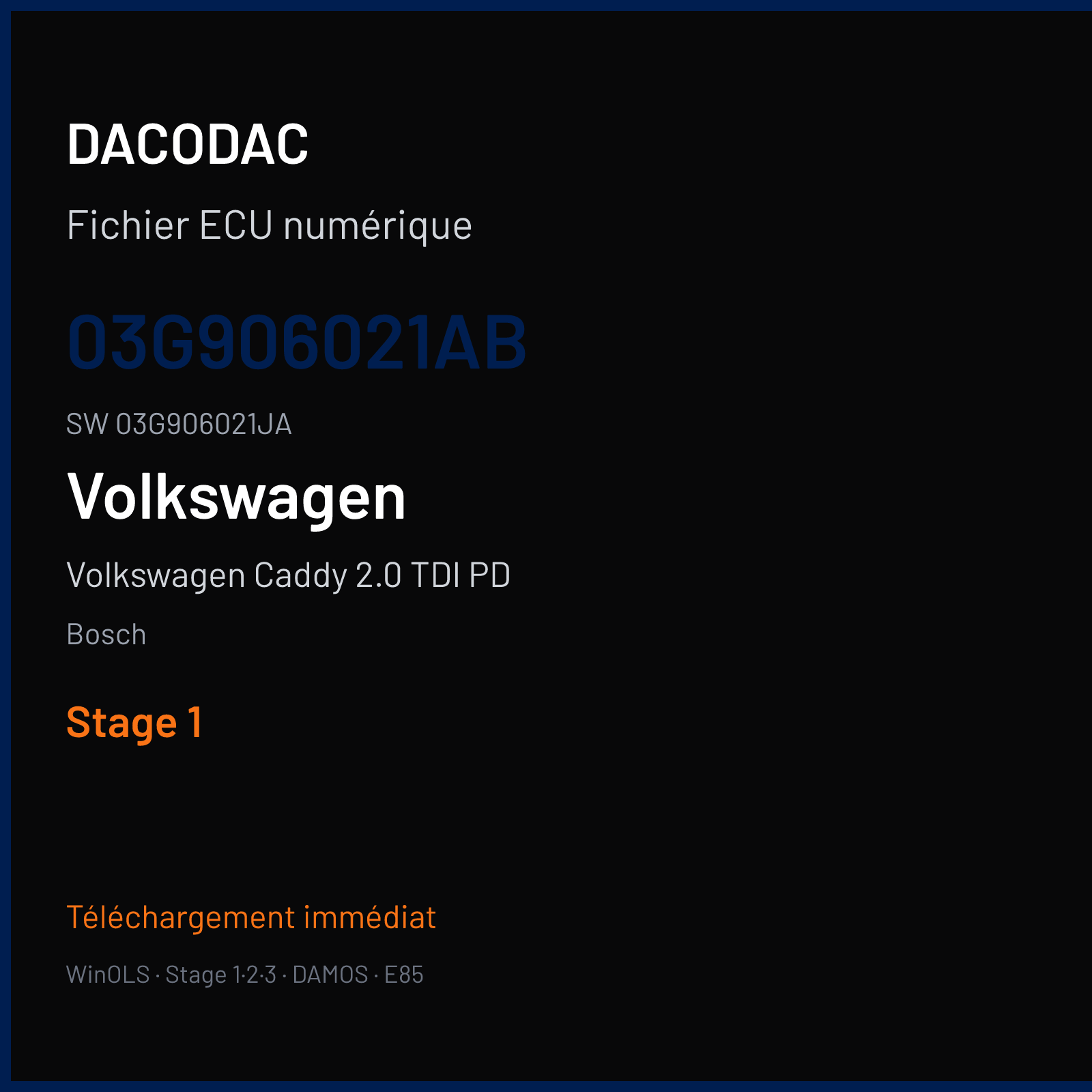 Volkswagen Caddy 2.0 TDI PD 140 ch (2009) — Bosch — 03G906021AB · 03G906021JA · 392932 — Stage 1