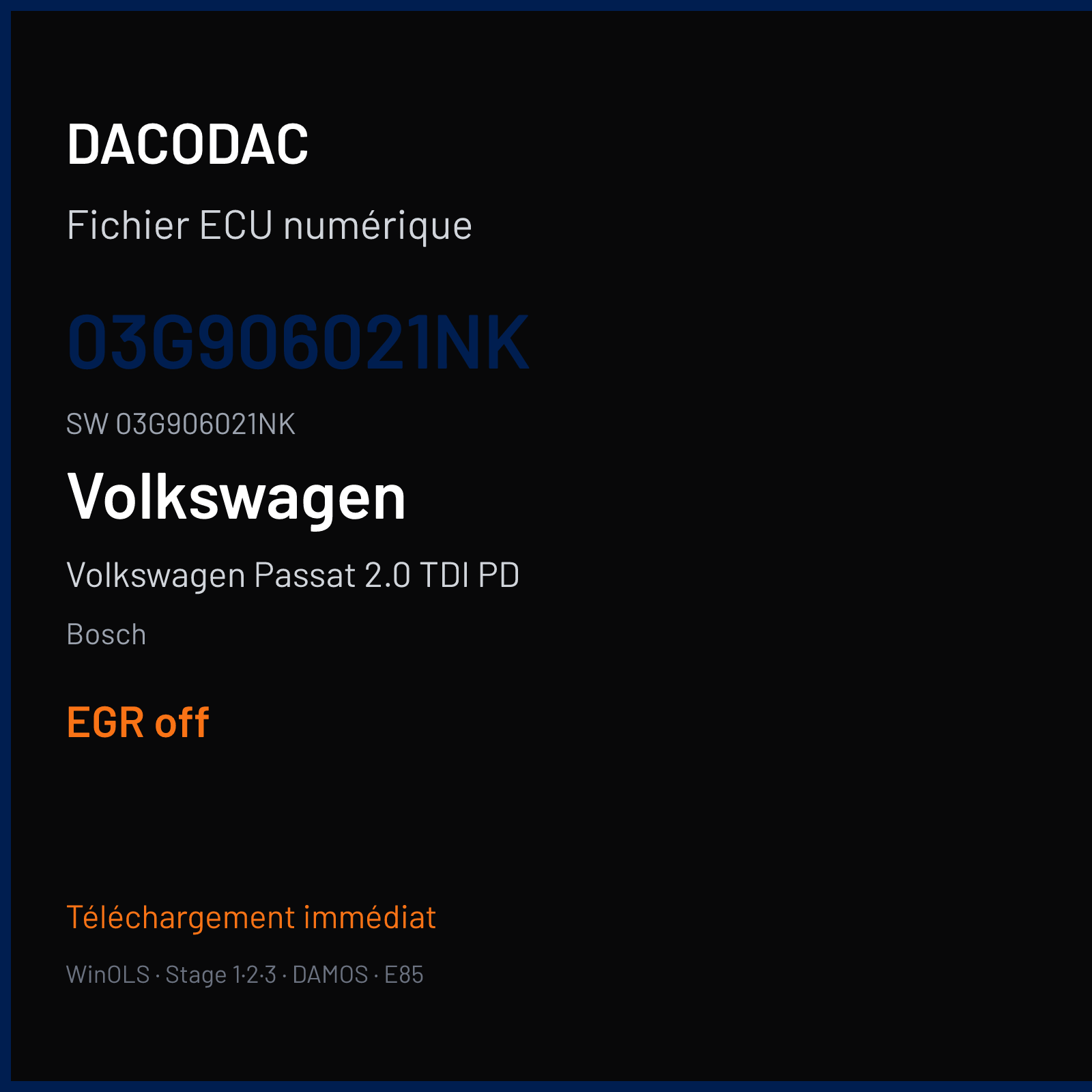 Volkswagen Passat 2.0 TDI PD 140 ch (2007) — Bosch — 03G906021NK · 03G906021NK · 382417 — EGR off