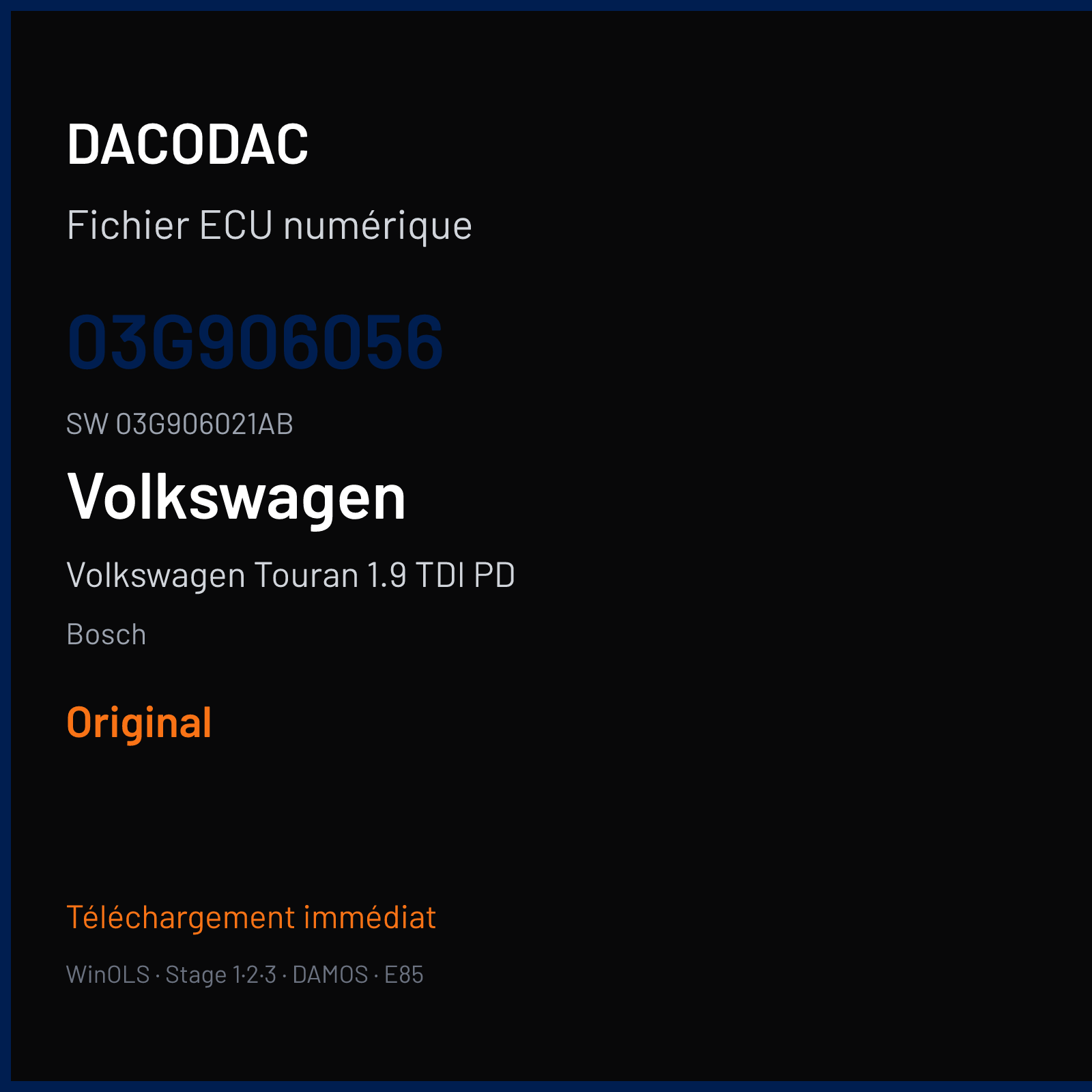 Volkswagen Touran 1.9 TDI PD 105 ch — Bosch — 03G906056 · 03G906021AB · 395446 — Original