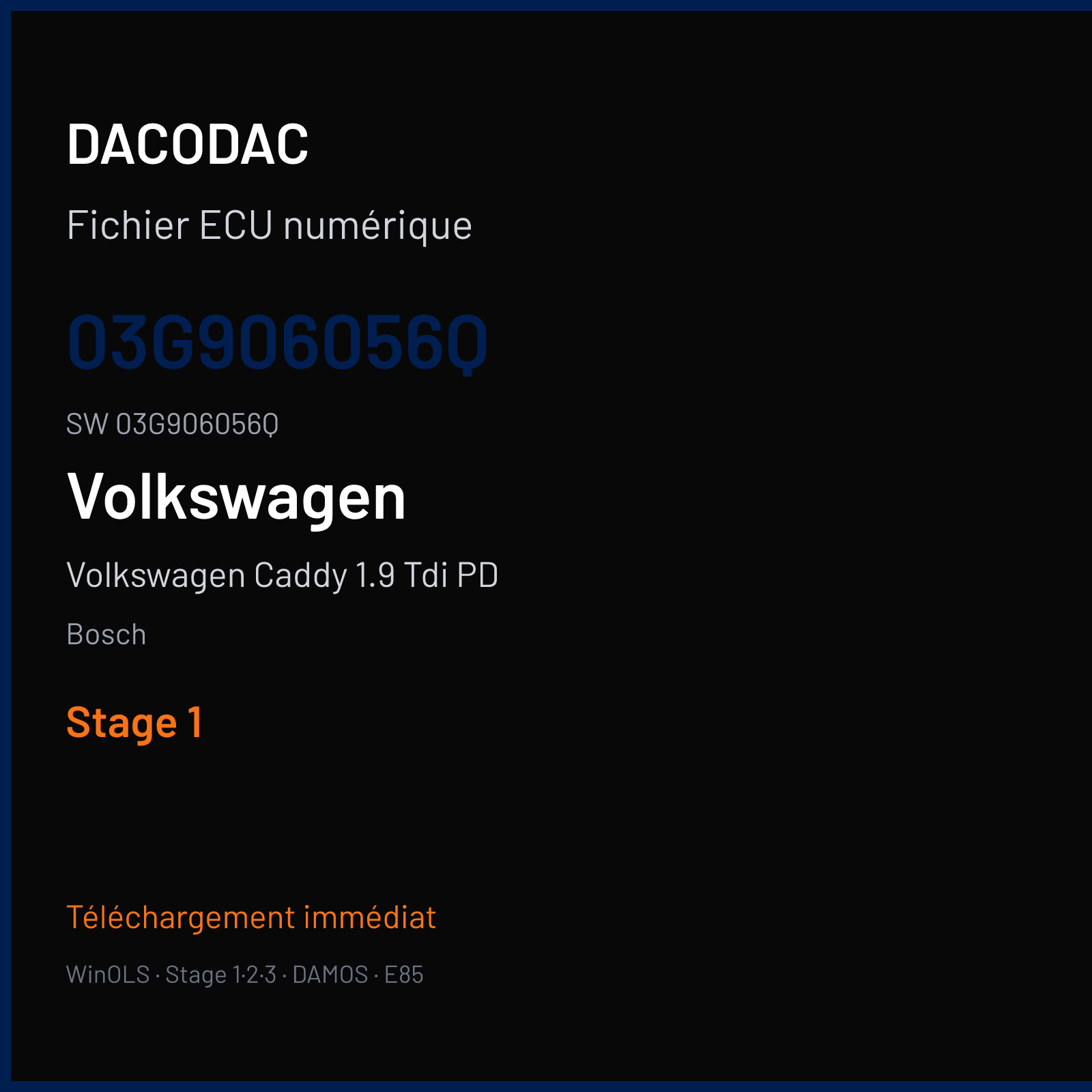 Volkswagen Caddy 1.9 Tdi PD 105 ch — Bosch — 03G906056Q · 03G906056Q · 394954 — Stage 1