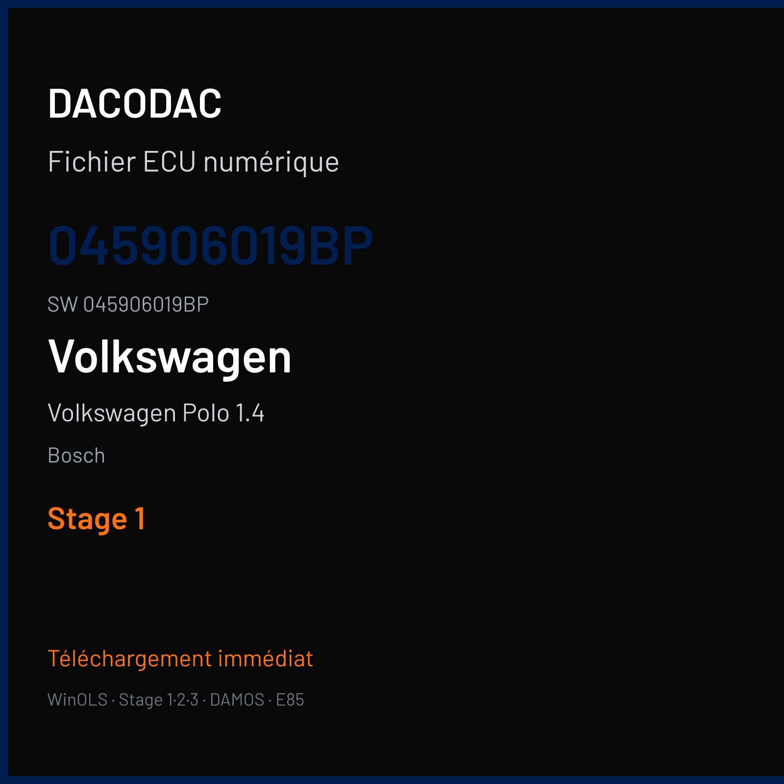 Volkswagen Polo 1.4 75 ch — Bosch — 045906019BP · 045906019BP · 376317 — Stage 1