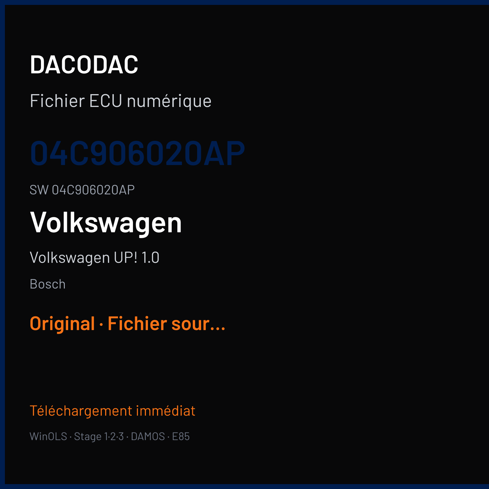 Volkswagen UP! 1.0 60 ch — Bosch — 04C906020AP · 04C906020AP · 539370 — Original