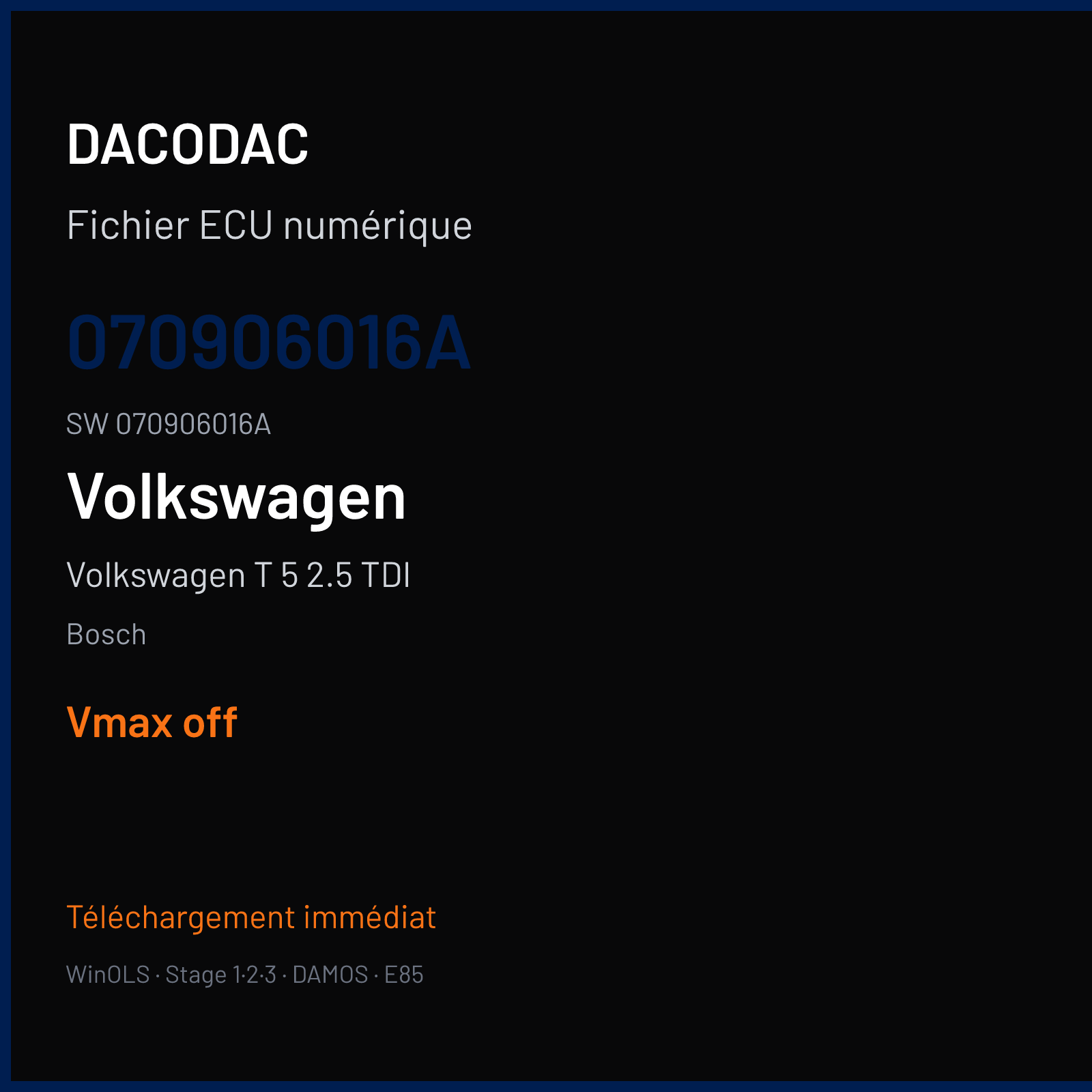 Volkswagen T 5 2.5 TDI 174 ch (2004) — Bosch — 070906016A · 070906016A · 368413 — VMAX off