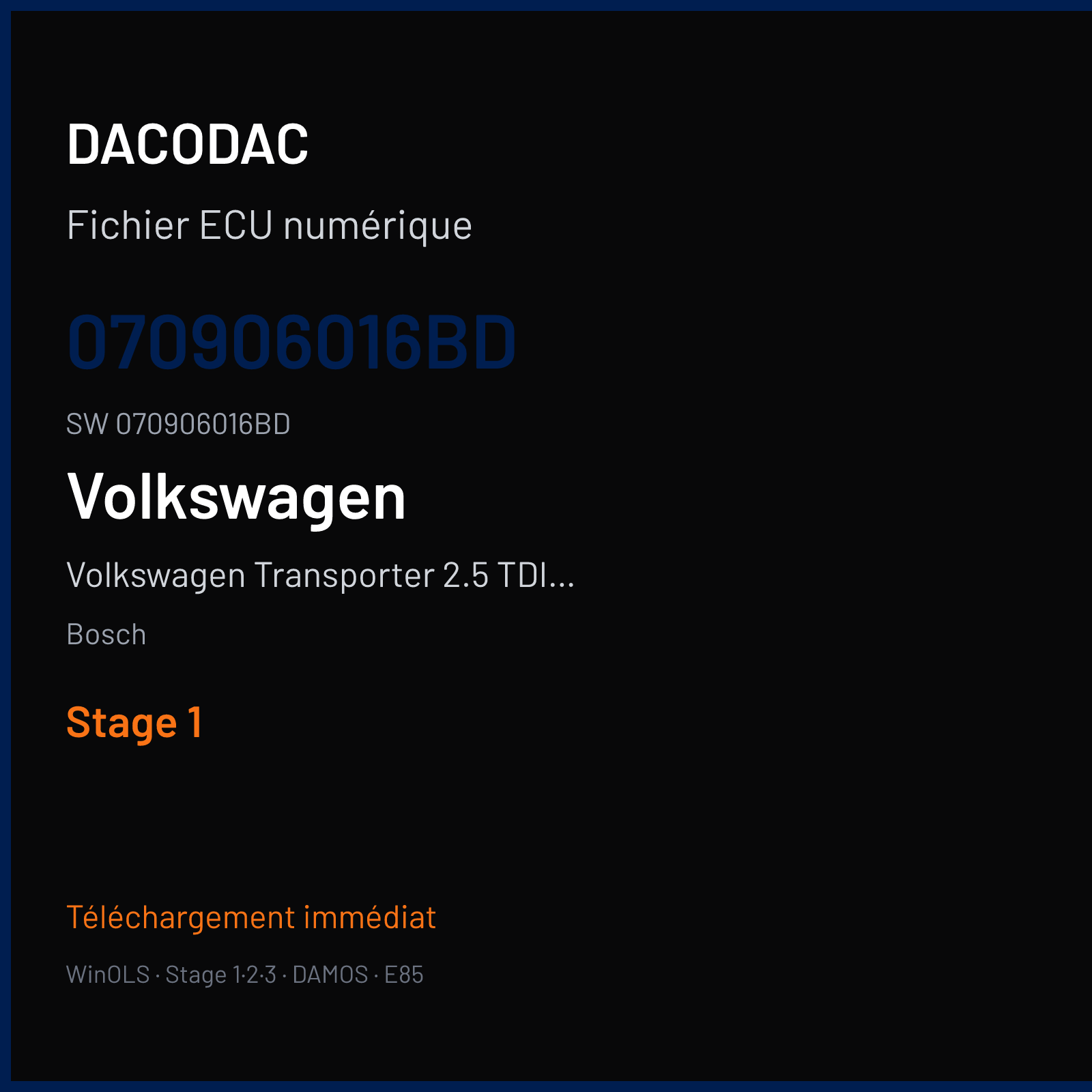 Volkswagen Transporter 2.5 TDI PD 174 ch (2003) — Bosch — 070906016BD · 070906016BD · 372944 — Stage 1