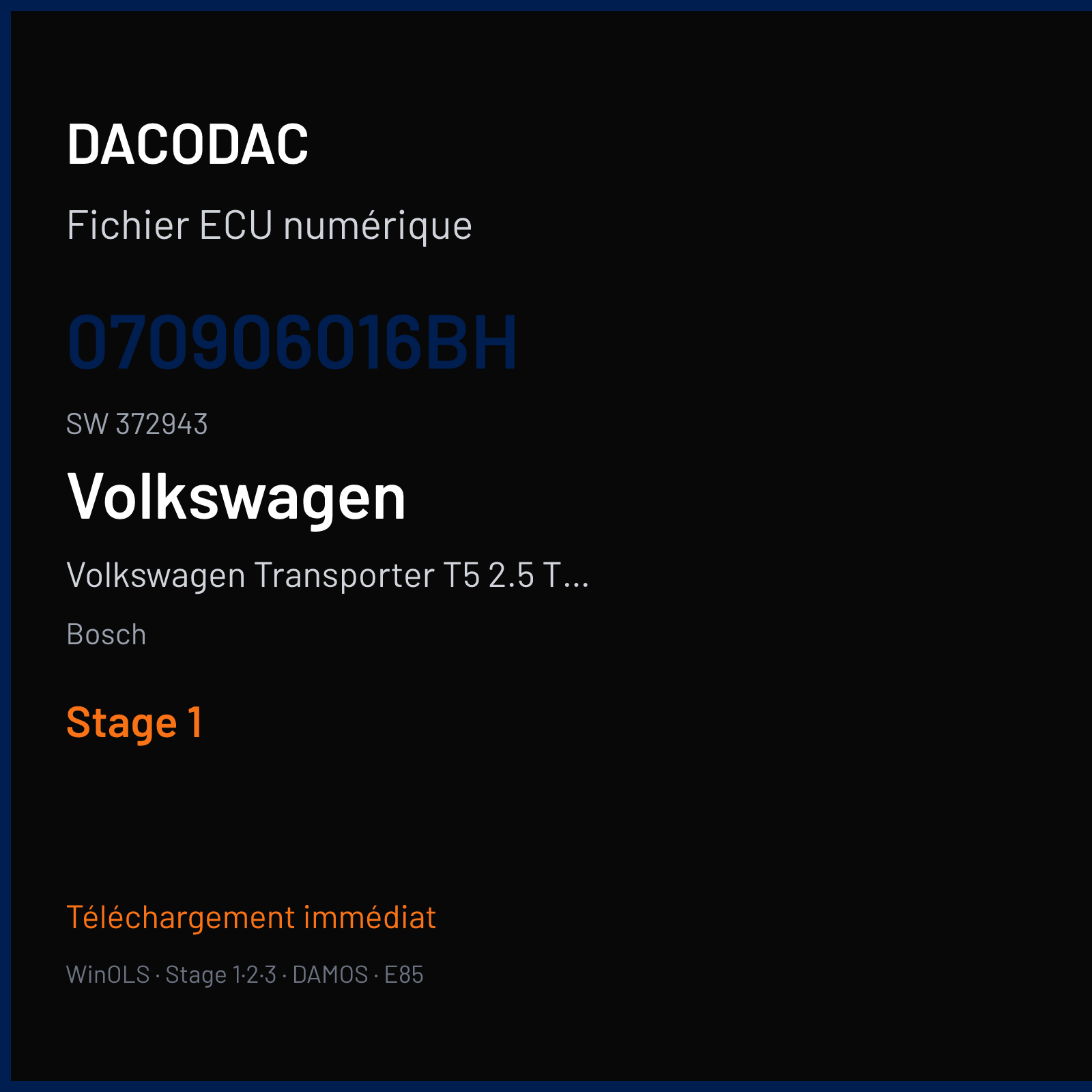 Volkswagen Transporter T5 2.5 TDI (2008) — Bosch — 070906016BH · 372943 — Stage 1