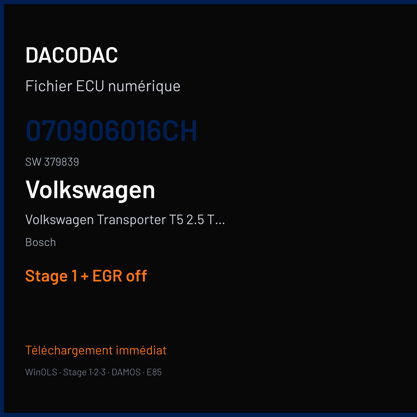 Volkswagen Transporter T5 2.5 TDI (2006) — Bosch — 070906016CH · 379839 — Stage 1 + EGR off