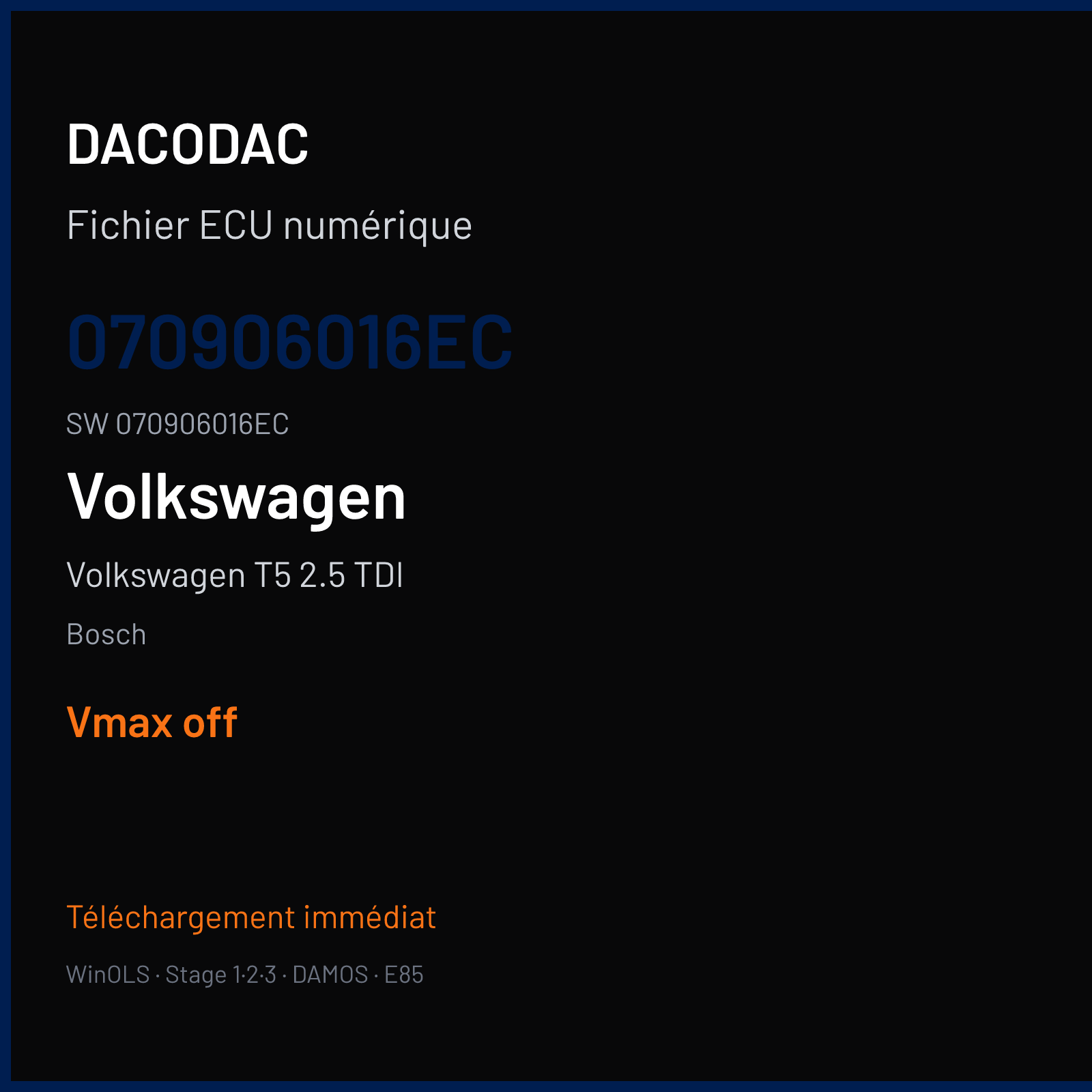 Volkswagen T5 2.5 TDI 131 ch (2006) — Bosch — 070906016EC · 070906016EC · 394114 nodata — VMAX off