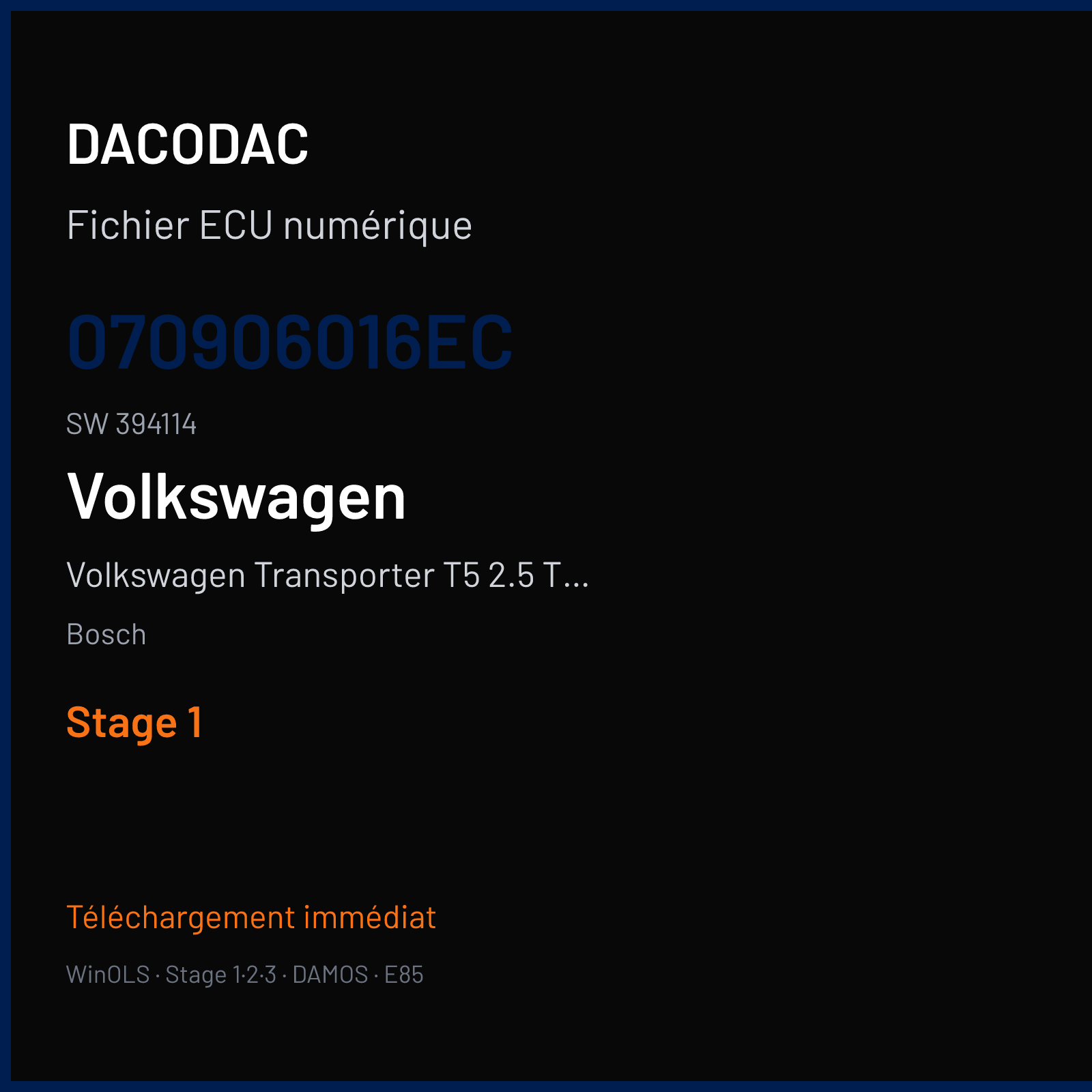 Volkswagen Transporter T5 2.5 TDI (2006) — Bosch — 070906016EC · 394114 — Stage 1