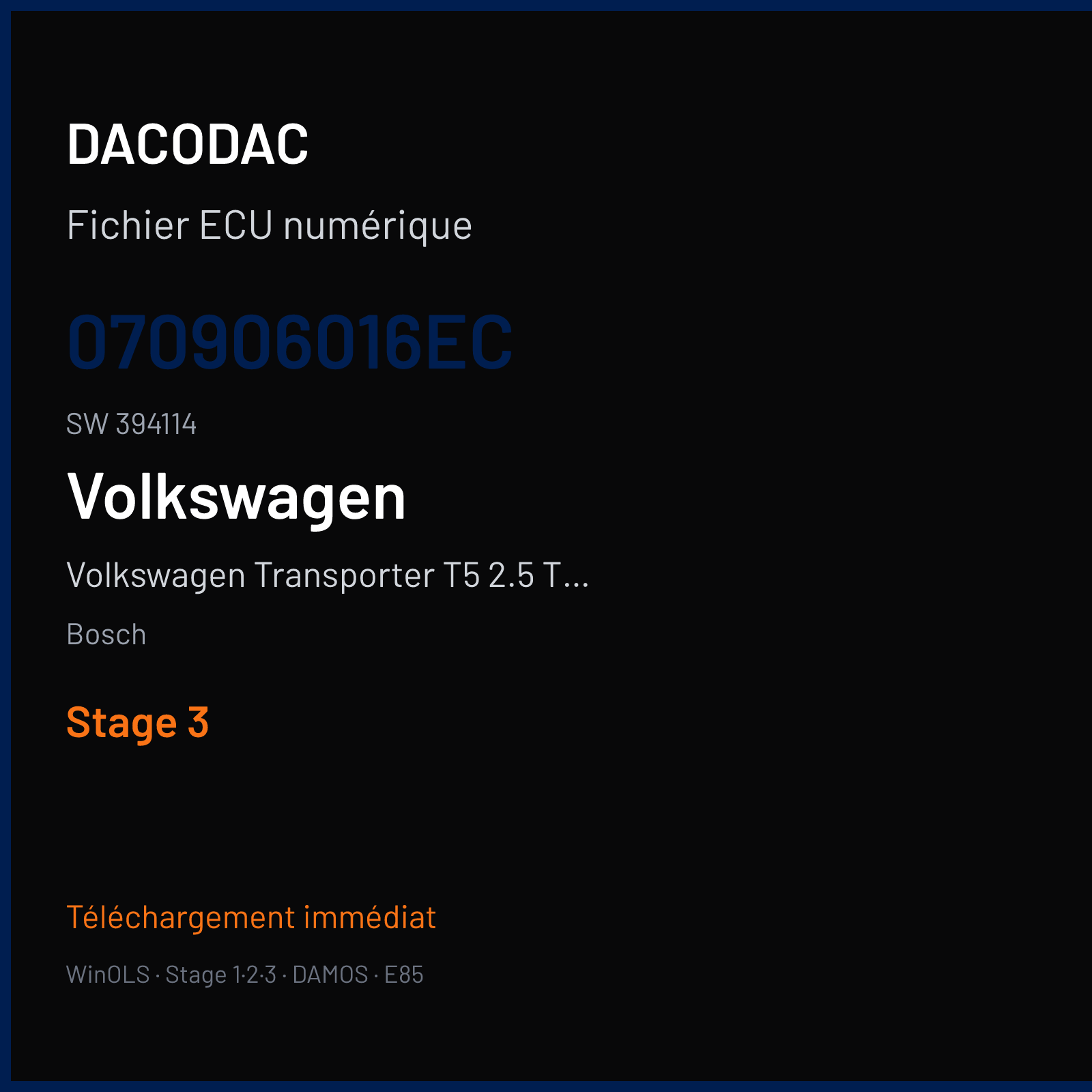 Volkswagen Transporter T5 2.5 TDI (2006) — Bosch — 070906016EC · 394114 — Stage 3