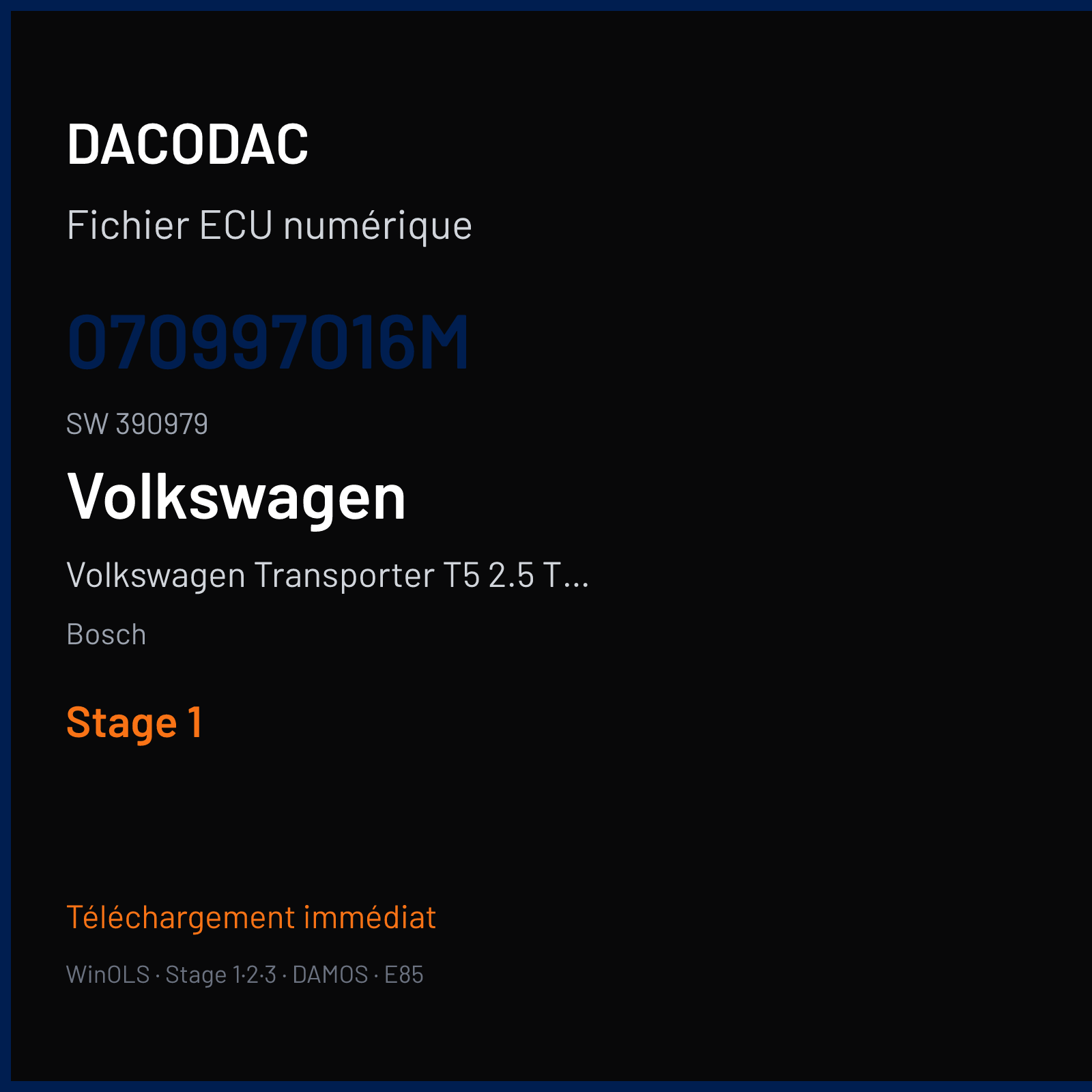 Volkswagen Transporter T5 2.5 TDI (2006) — Bosch — 070997016M · 390979 — Stage 1