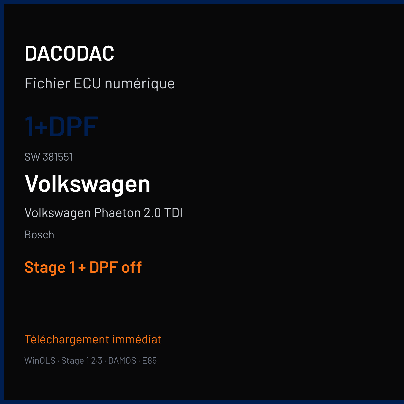 Volkswagen Phaeton 2.0 TDI — Bosch — 1+DPF · 381551 — Stage 1 + DPF off