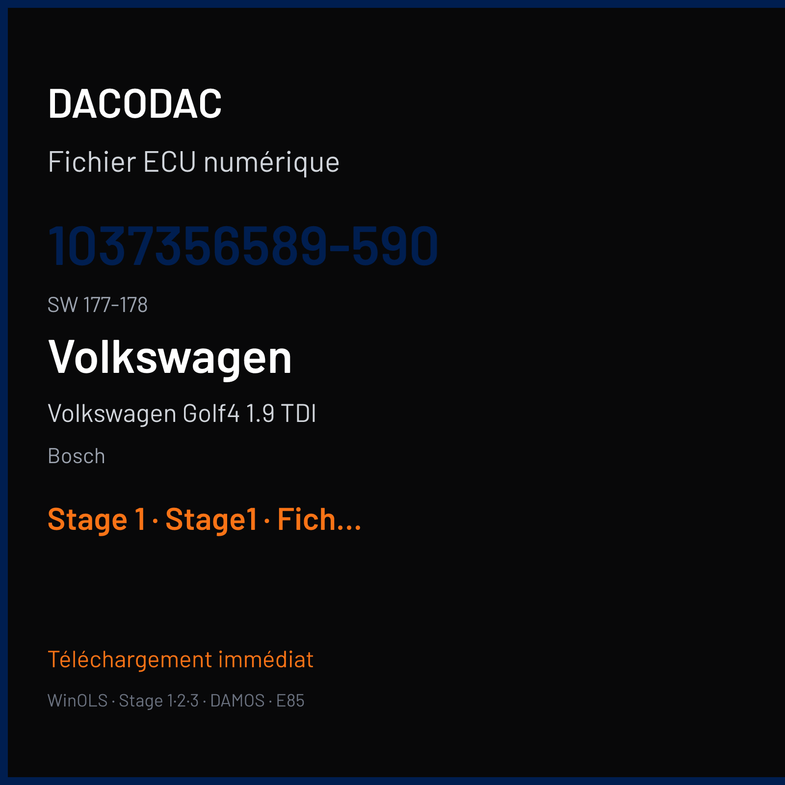 Volkswagen Golf4 1.9 TDI (1998) — Bosch — 1037356589-590 · 177-178 — Stage 1