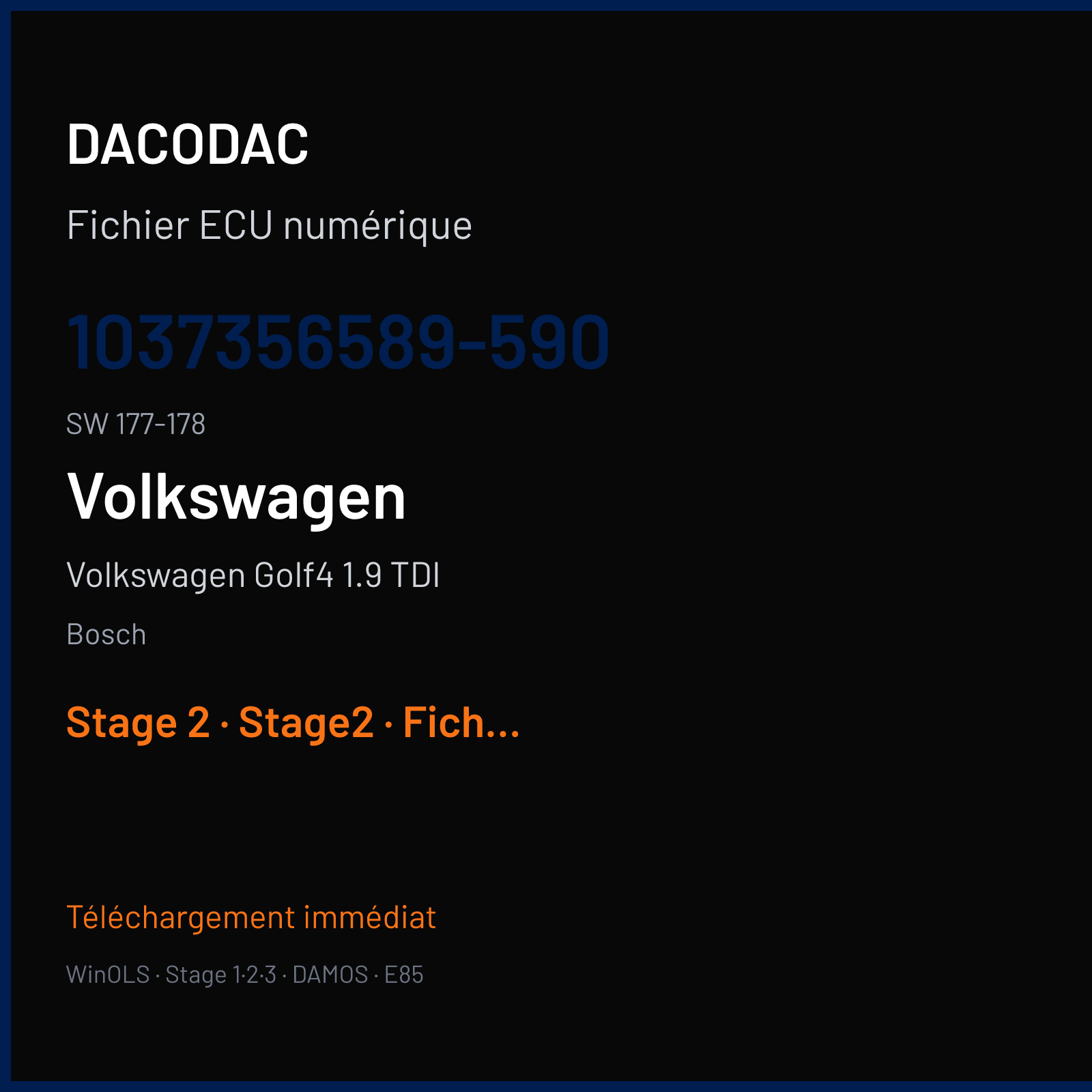 Volkswagen Golf4 1.9 TDI (1998) — Bosch — 1037356589-590 · 177-178 — Stage 2